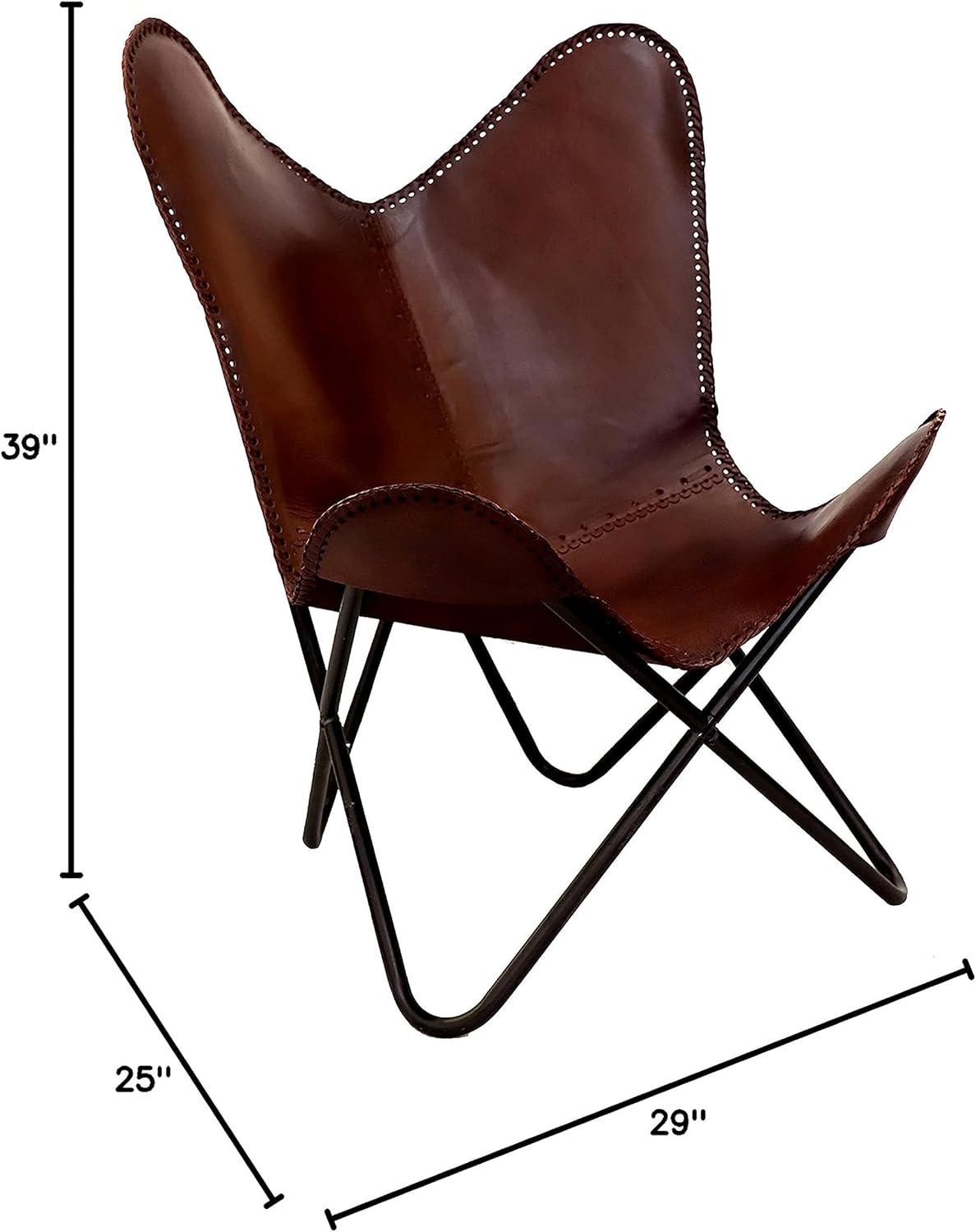 Anself Butterfly Chair Real Leather Upholstery Chair with Powder-Coated Iron Frame Chair for Living Room Bedroom Home Furniture 29.1 x 26 x 35.4 Inches (W x D x H)