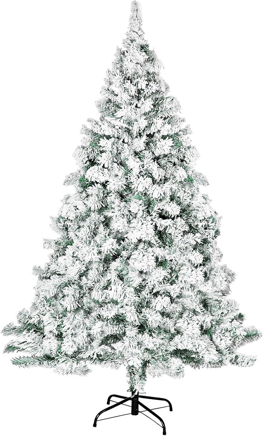 SUGIFT 6ft Snow Flocked Christmas Tree Unlit Holiday Decor