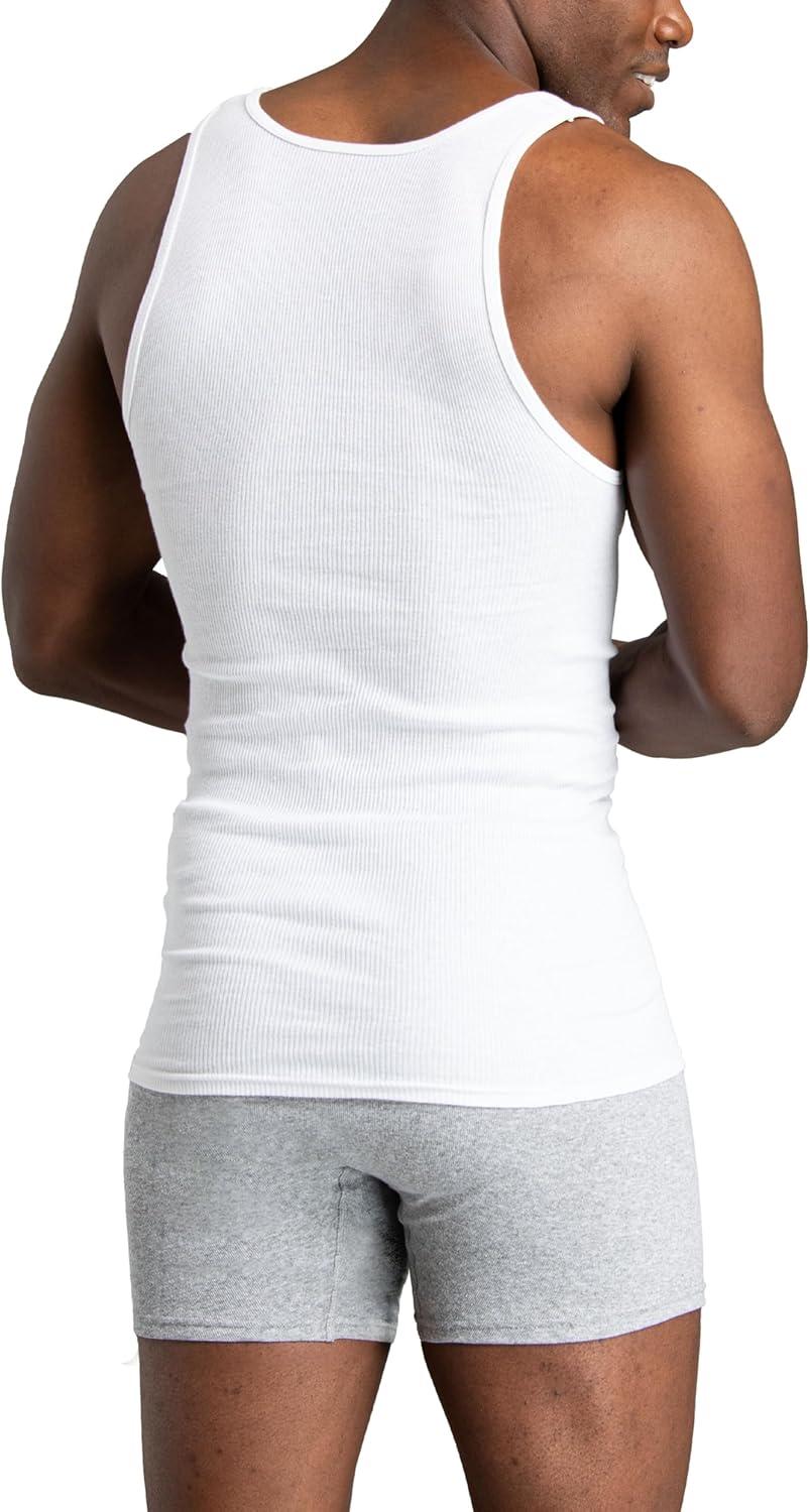 Fruit of the Loom Men's EverSoft Cotton A-Shirt Tank Top Undershirts, 14-Pack, Moisture-Wicking, White, Sizes S-XL