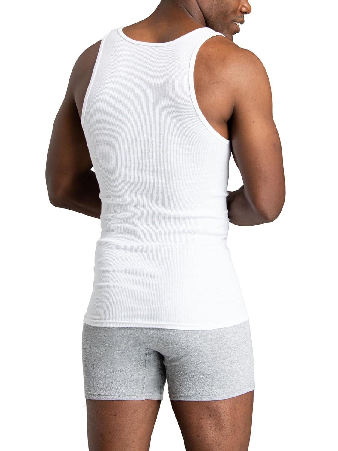 Fruit of the Loom Men's EverSoft Cotton A-Shirt Tank Top Undershirts, 14-Pack, Moisture-Wicking, White, Sizes S-XL