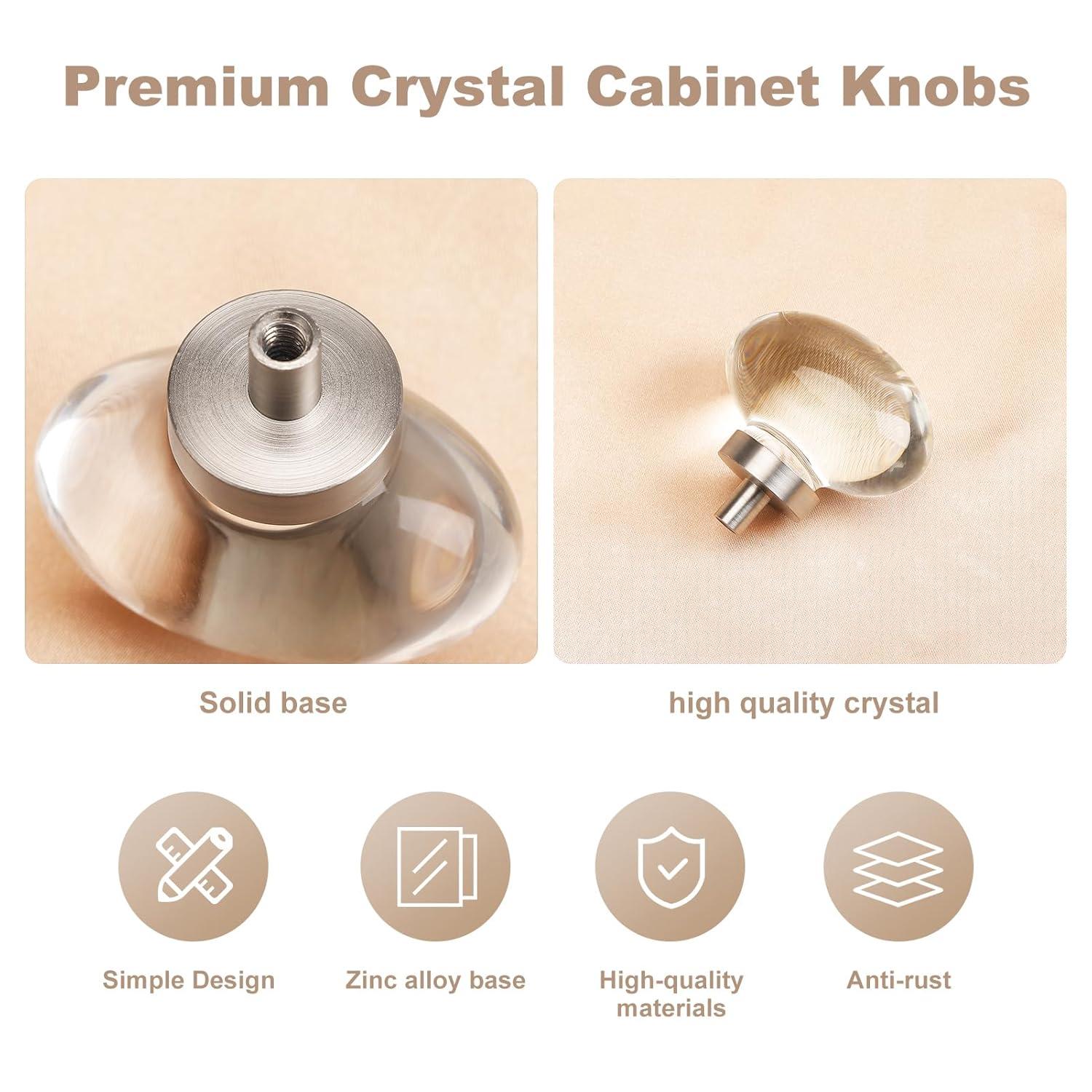 16 Pack Glass Cabinet Knobs and Pulls, Oval Crystal Knobs for Dresser Drawers, Brushed Nickel Kitchen Cabinet Knobs Egg Shape