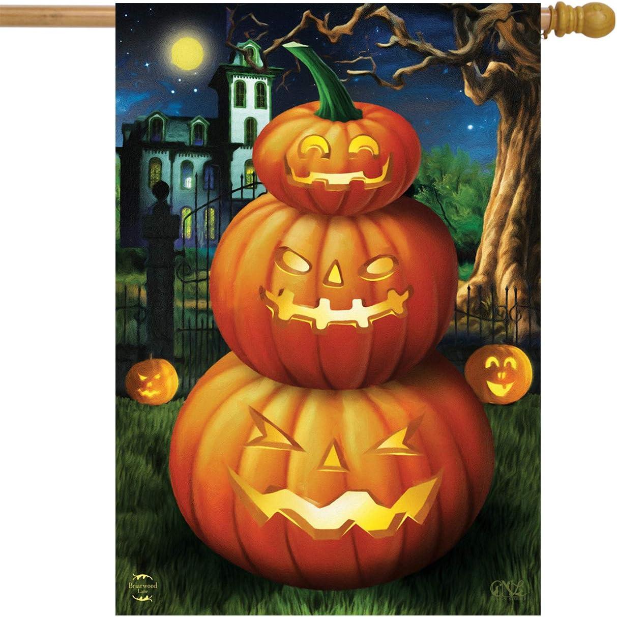 Briarwood Lane Spooky Jack O'Lanterns Halloween House Flag Carved Pumpkins 28" x 40"