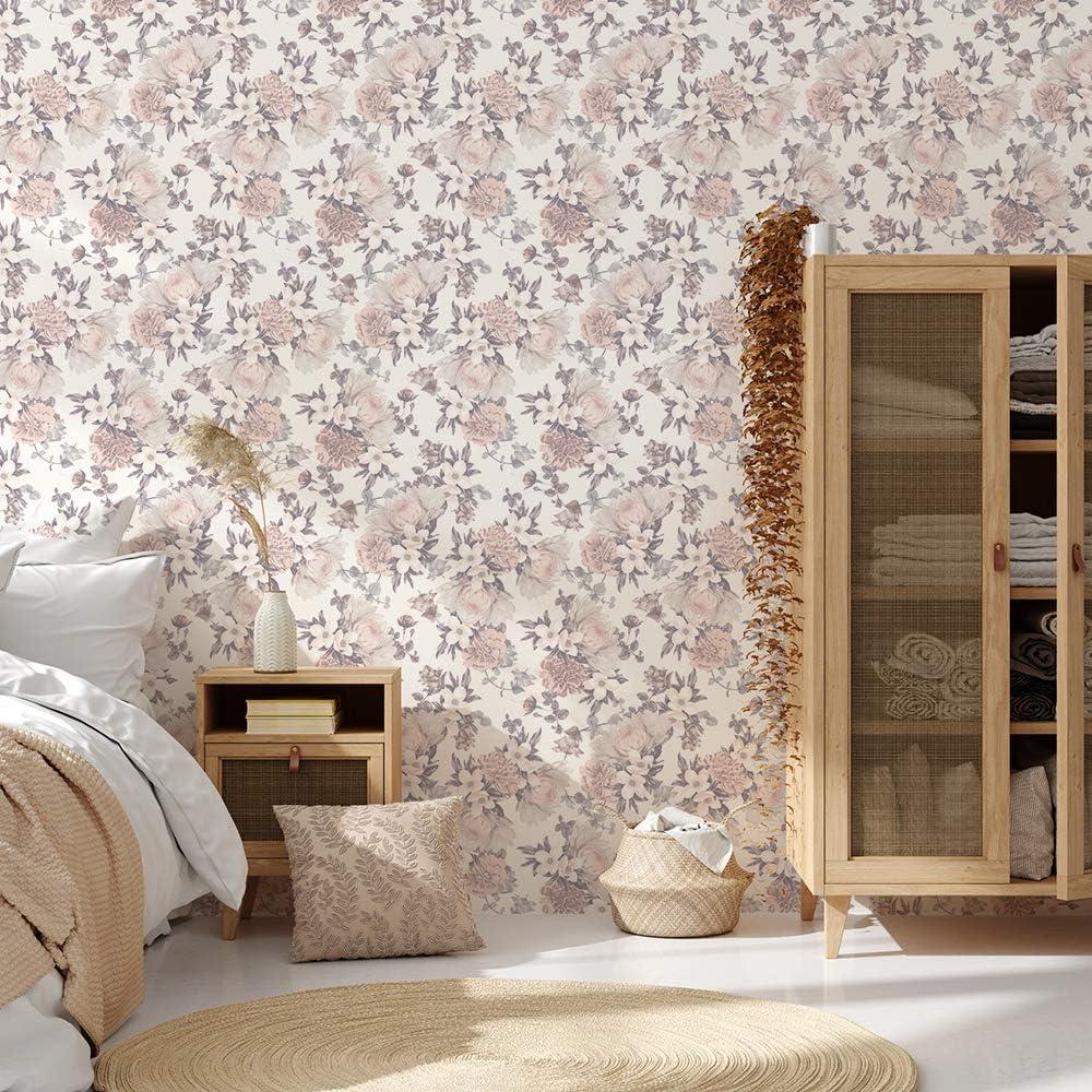 Pink Botanical Blossom Peel and Stick Wallpaper for Nursery