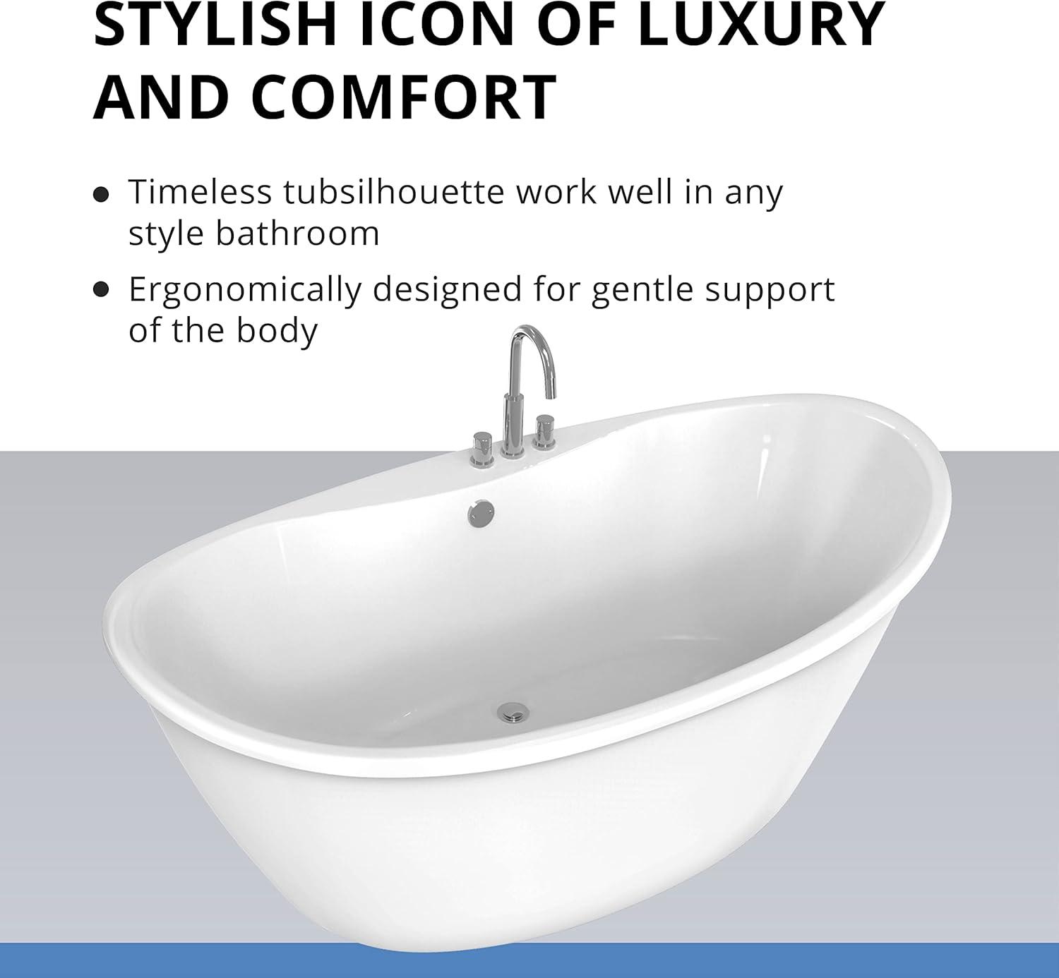 60" L x 32" W Free Standing Soaking Acrylic Bathtub