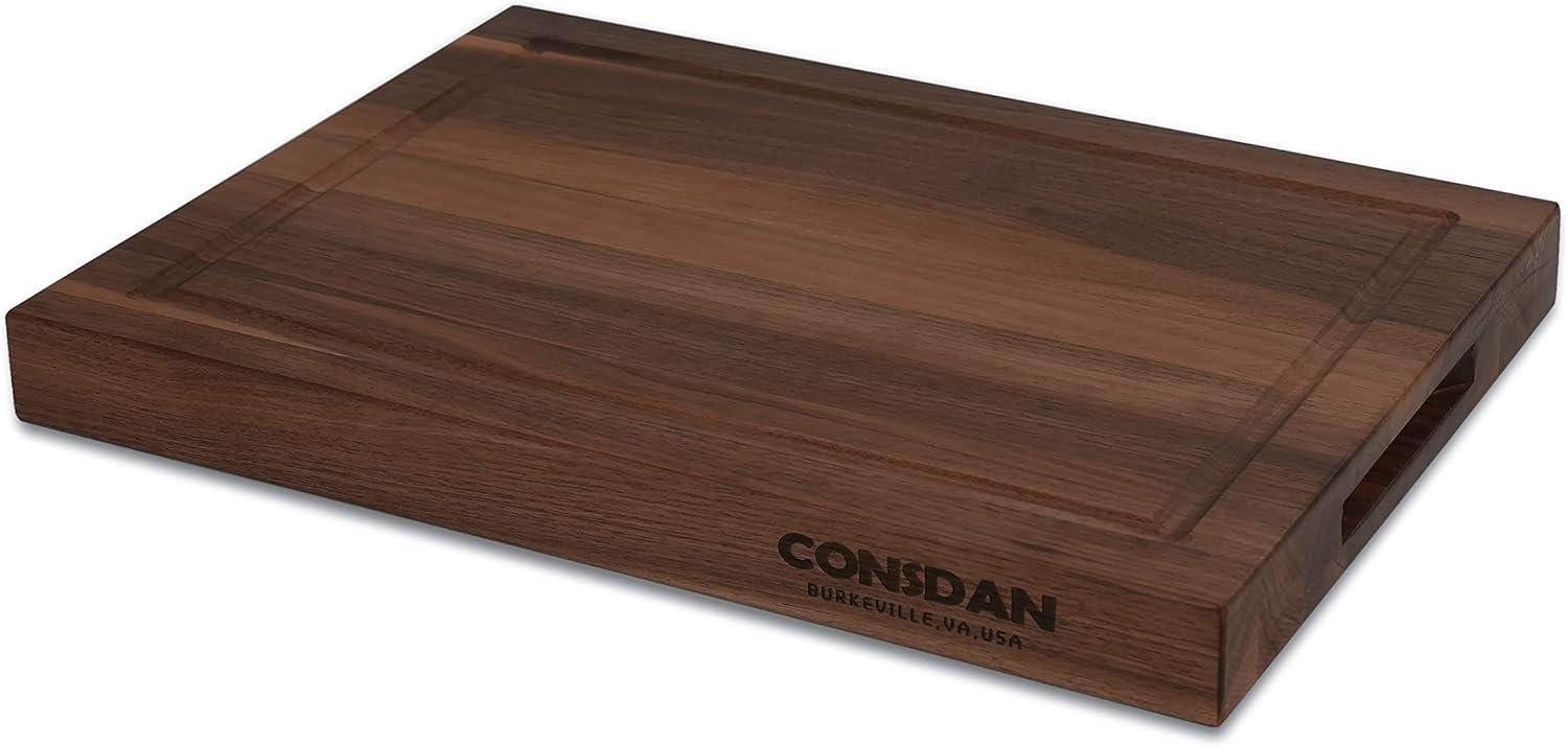 CONSDAN Black Walnut Butcher Block Cutting Board with Inner Handles