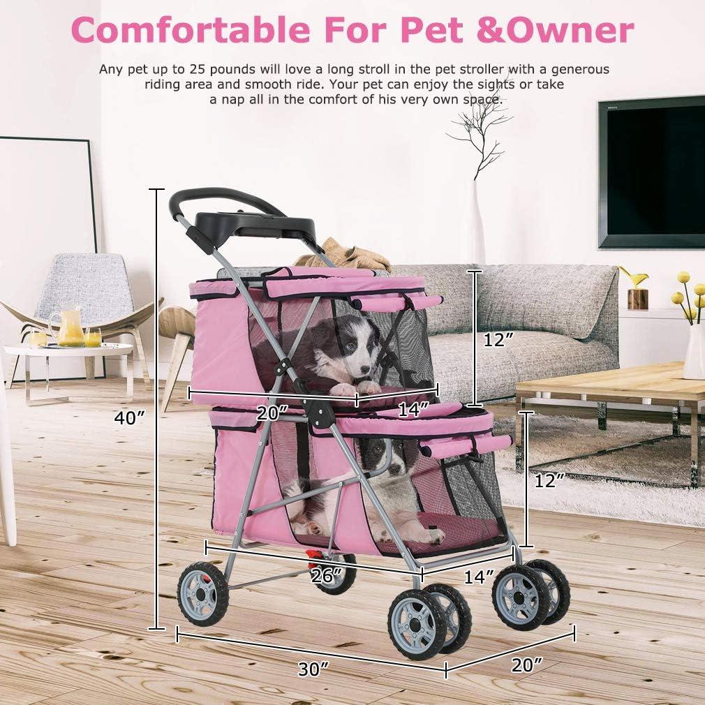 BestPet Dog Stroller Pet Carriers Bag Jogger Stroller for Medium Dogs Cats, Pink, 4 Wheels