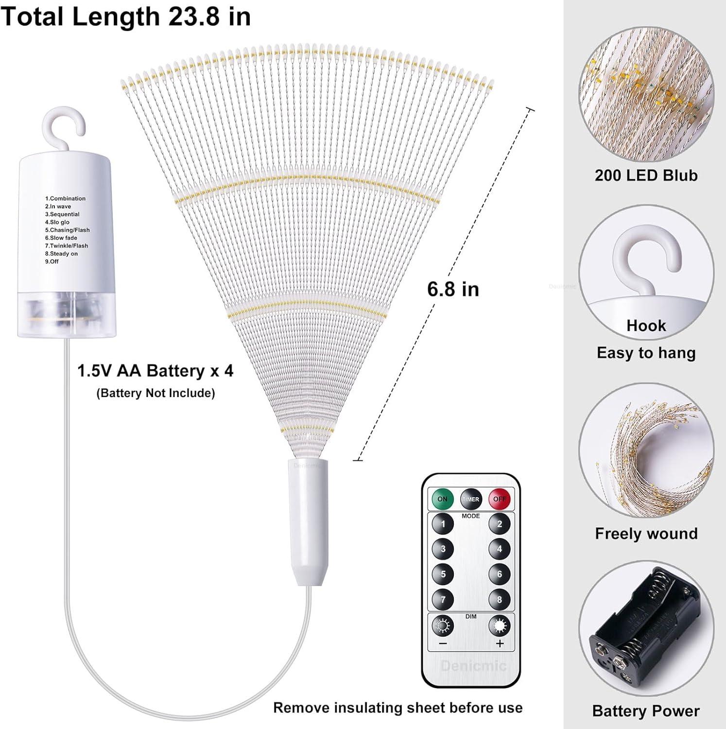 XYKA 200 LED Battery Operated Copper Wire Fairy Lights with Remote 8 Modes Deformable Star Sphere Hanging String Lights for Bedroom Christmas Wedding Patio Garden Timer Warm White Ceiling Decorations