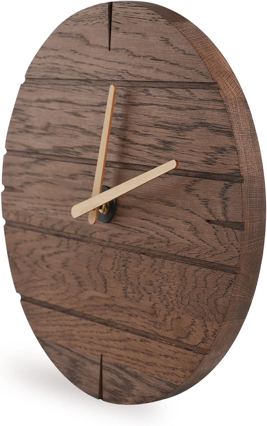 CONSDAN Vintage Oak Solid Wood Wall Clock, 12",  Walnut Color Round