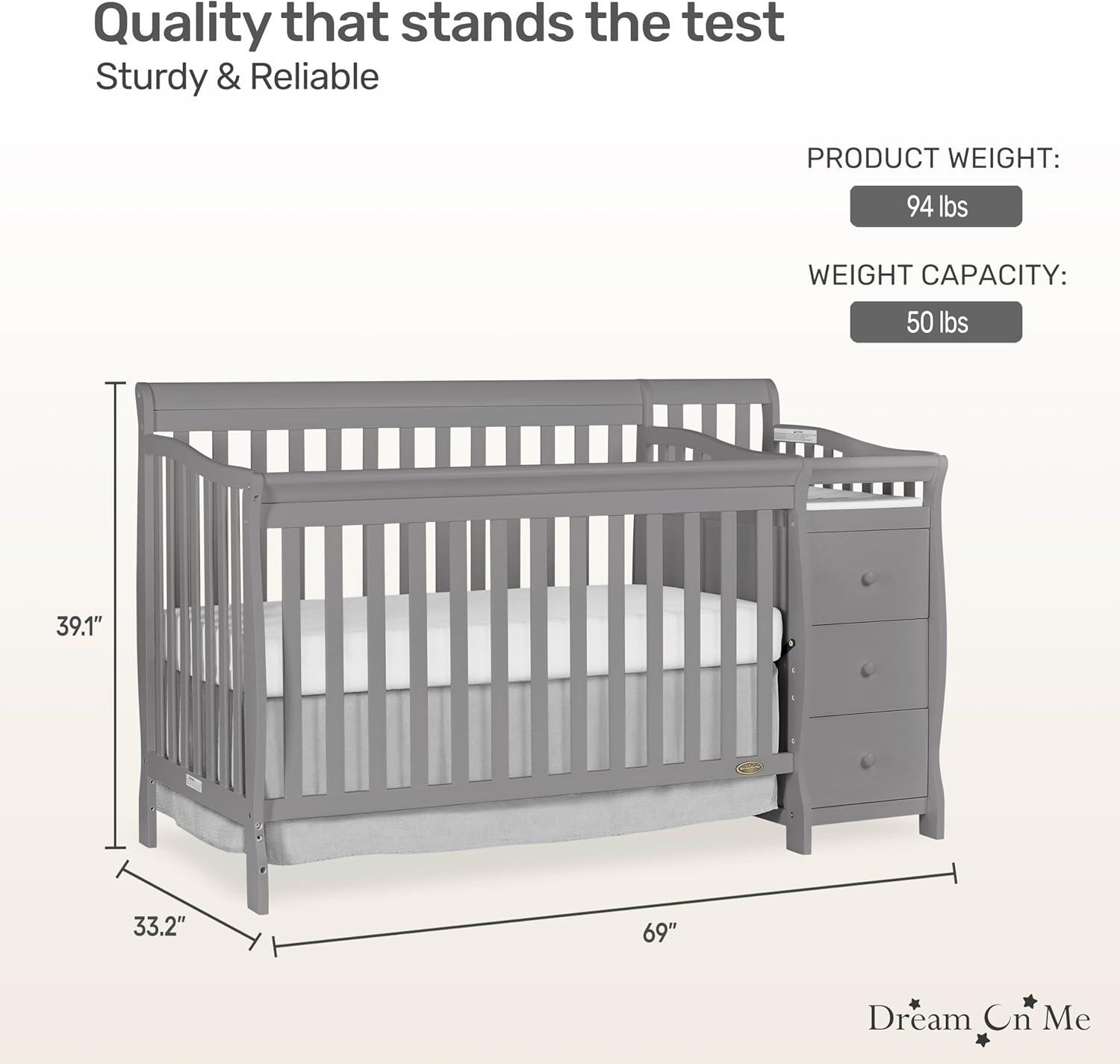 Pebble Grey Pine 5-in-1 Convertible Crib with Changer