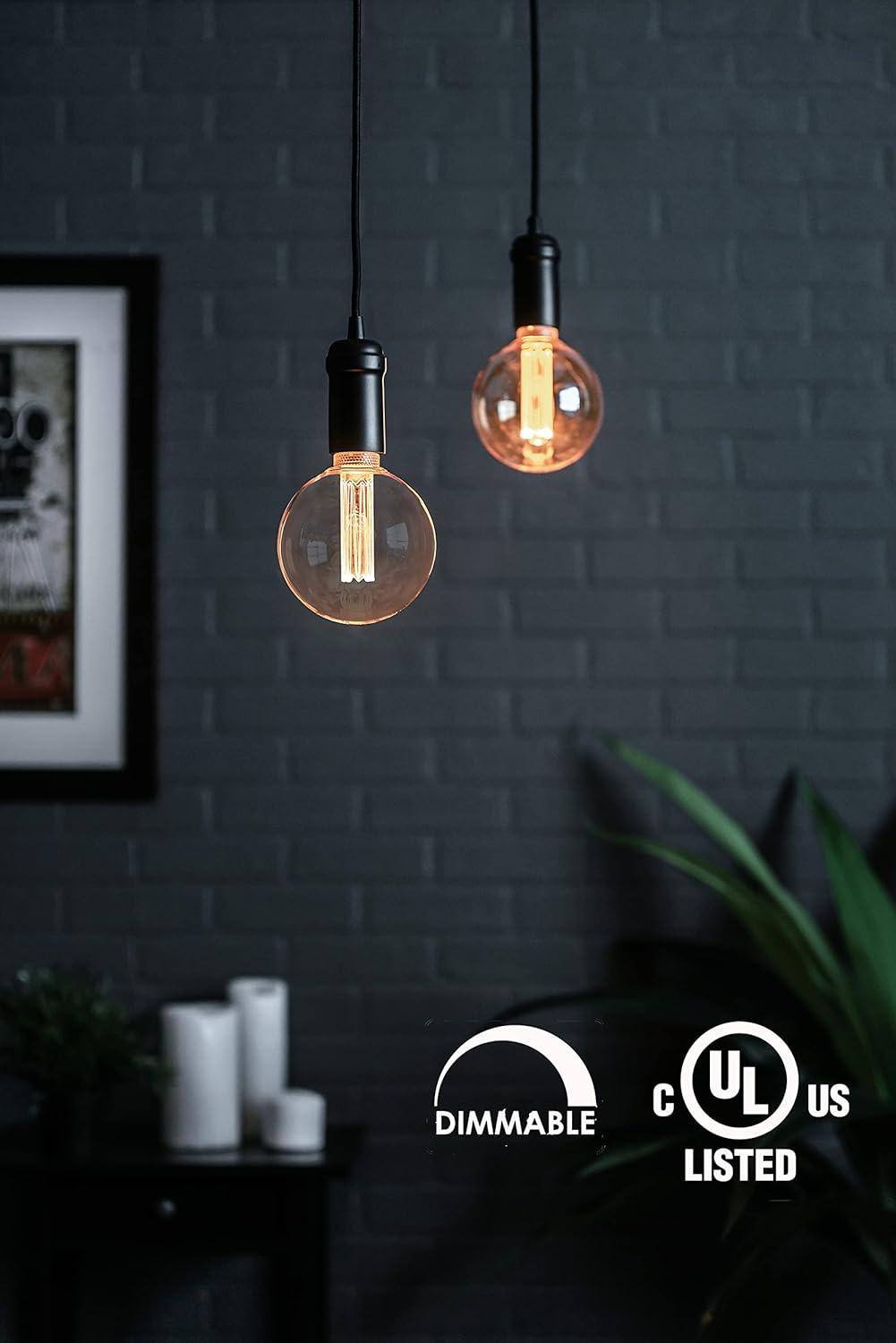 3.5W LED G125 Globe Edison Bulbs Dimmable, Virtual Filament Vintage Decorativ Bulb, Amber Glass, E26 Base, 2000K Soft Warm, UL Listed