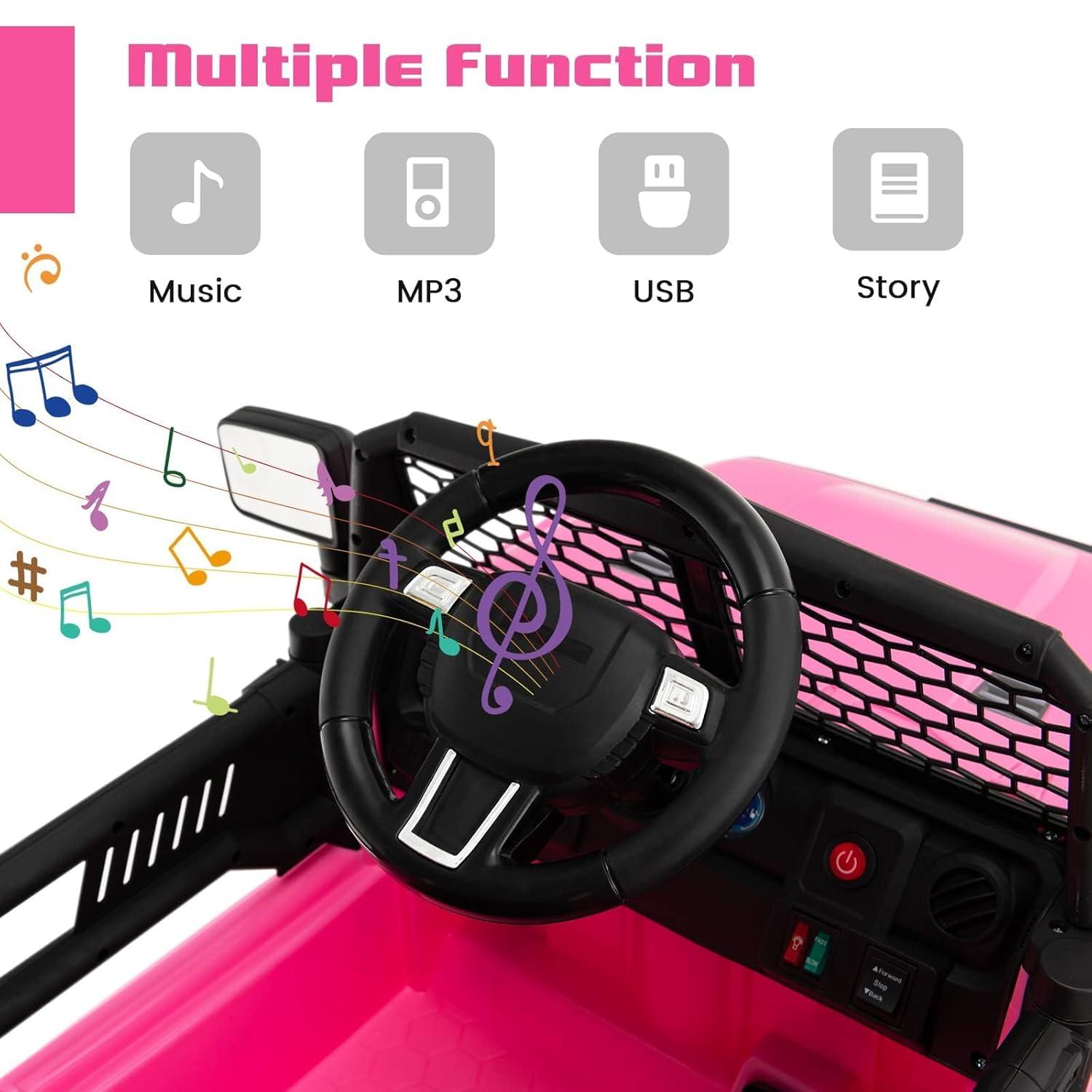 NEILA 12V Kids Ride On Jeep Car Truck Vehicles for Kids Electric Toys Cars with Remote Control Spring Suspension, LED Lights, Bluetooth, 2 Speeds （Pink）