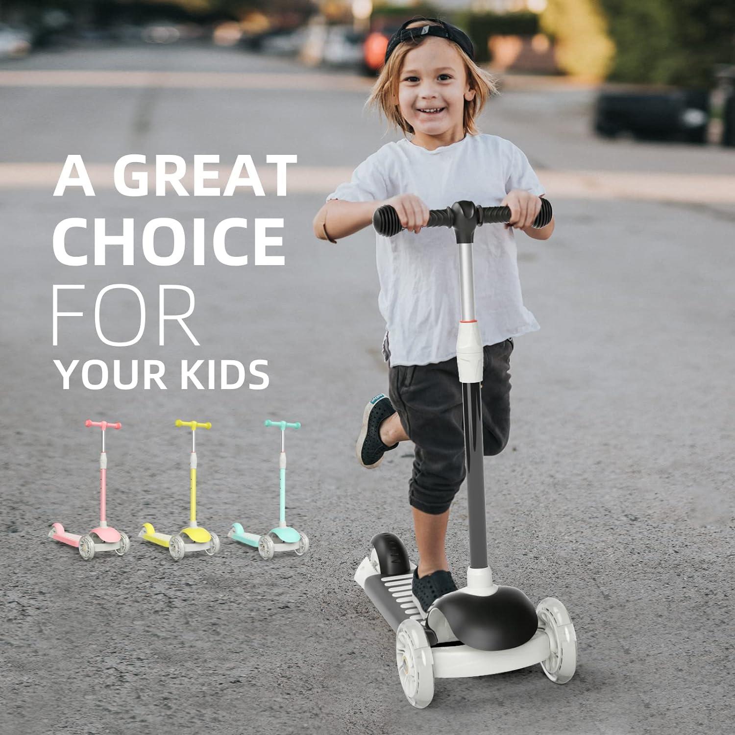 Adjustable Black Aluminum Kids Kick Scooter with Light-Up Wheels