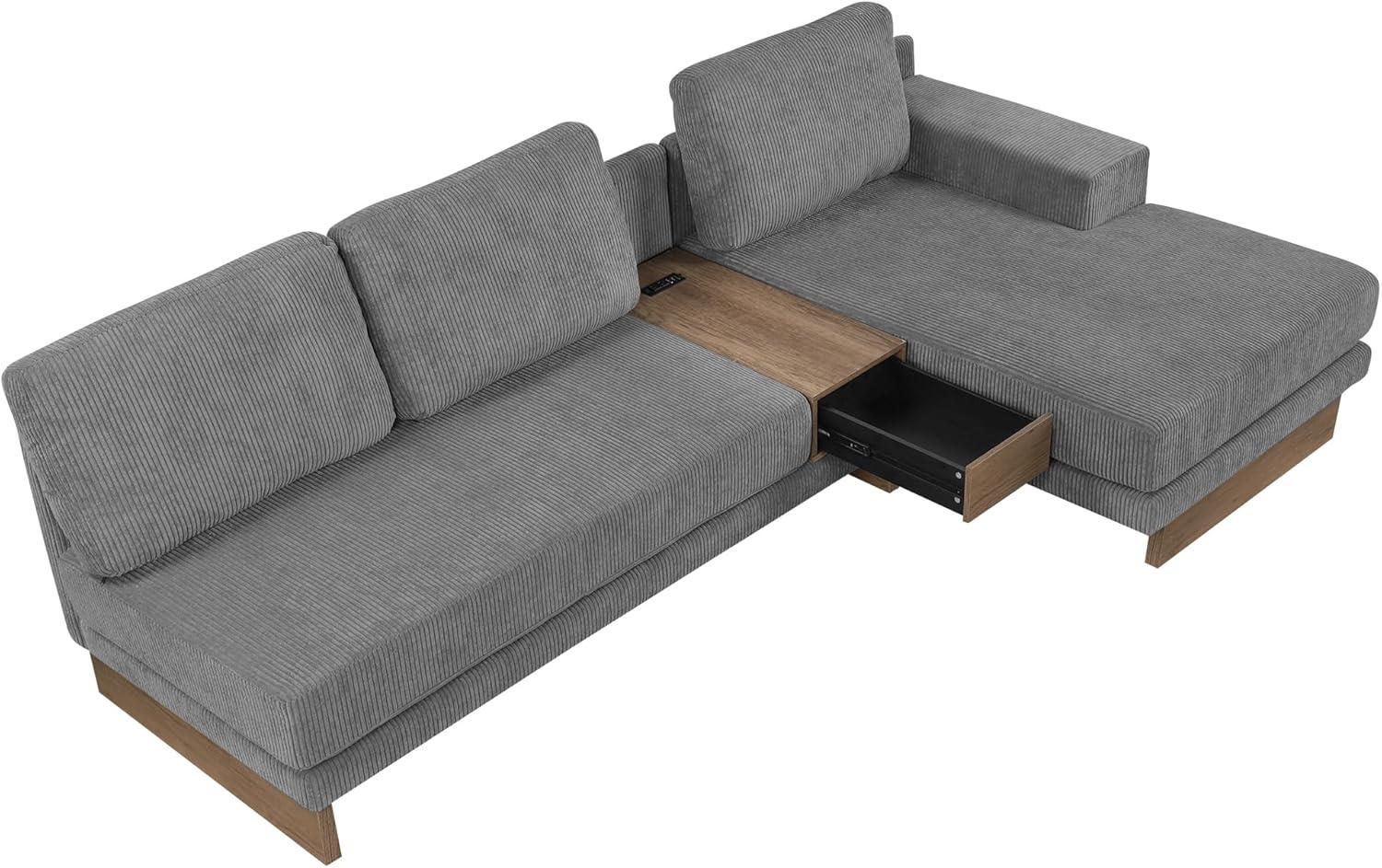 114" L-shaped Sofa Sectional Sofa with Two USB Ports and Two Power Sockets, A Storage Drawer and A Reversible Chaise Lounge for Living Room