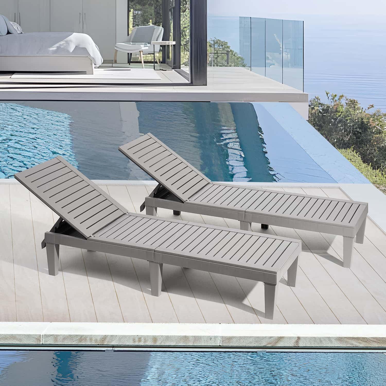 Nestl Waterproof, Lightweight, and Adjustable Outdoor Polyresin Chaise Lounge Set for Patio (Set of 2)