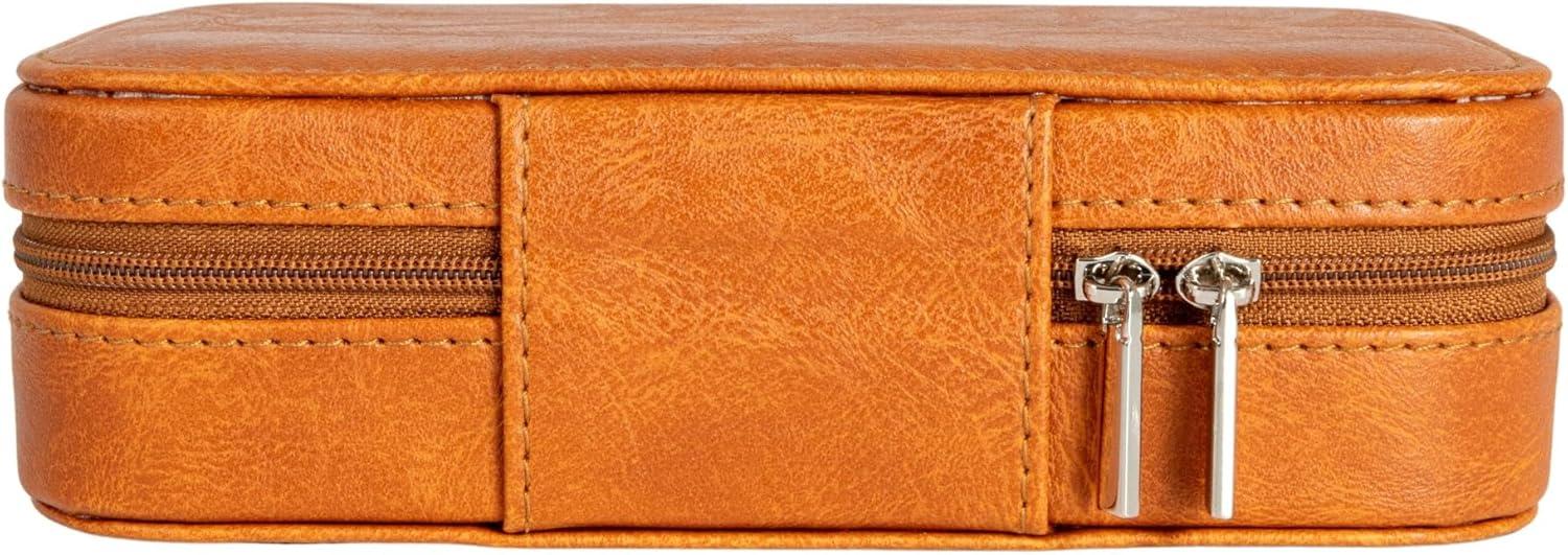 Household Essentials Vegan Leather Travel Jewelry Organizer Box Caramel: Rectangle Decorative Storage, 7.09" x 3.94" x 1.97"