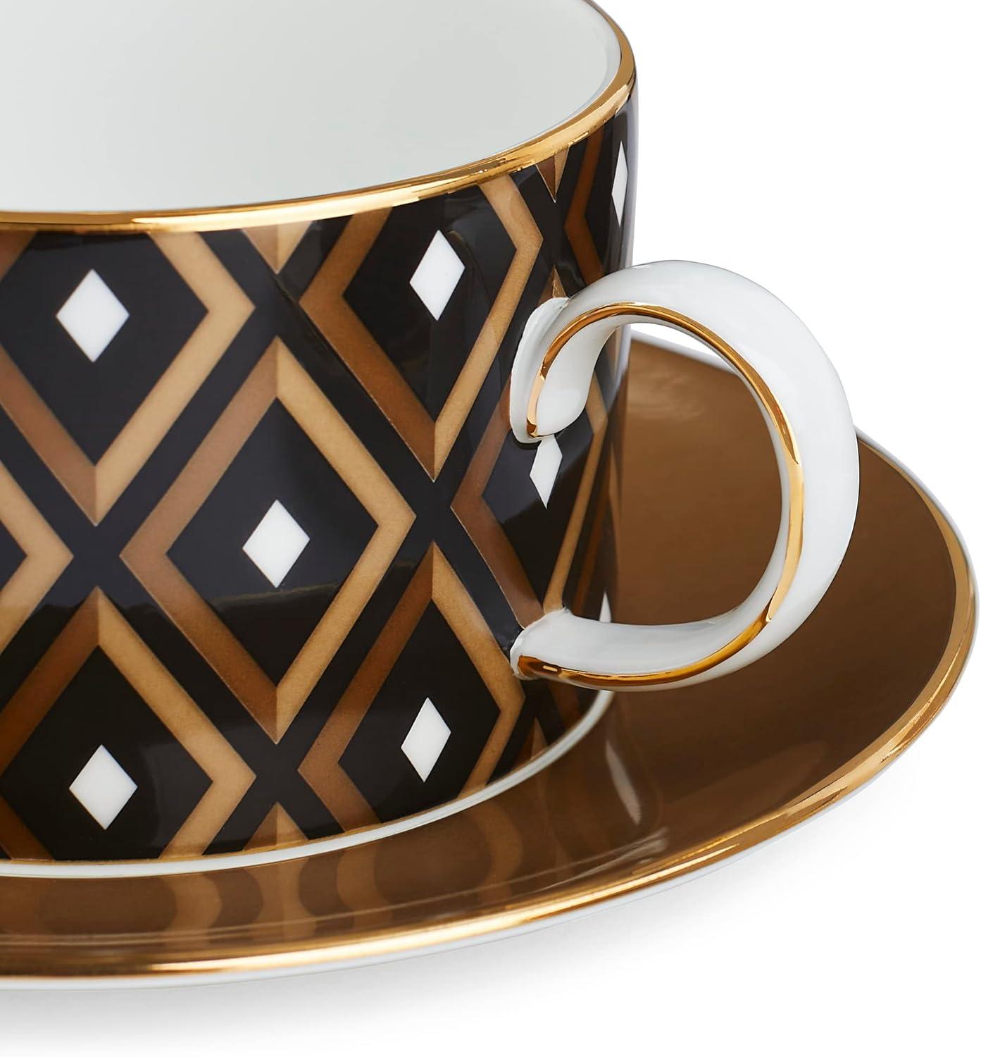 Gio Gold Geometric Pattern Teacup & Saucer Set of 4