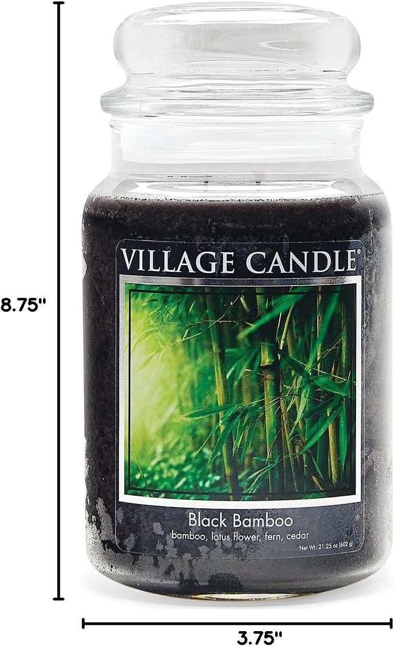 Village Candle Black Bamboo Large Glass Apothecary Jar, Scented Candle, 21.25 oz., Black