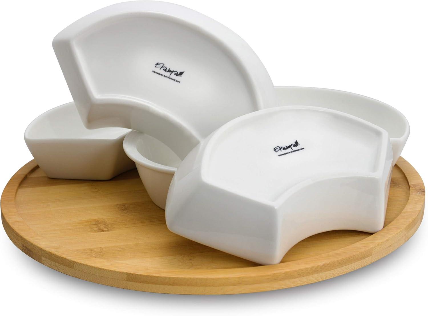 6pc Stoneware Beautiful Party Serving Set White - Elama: Entertaining Serveware & Condiment Bowls