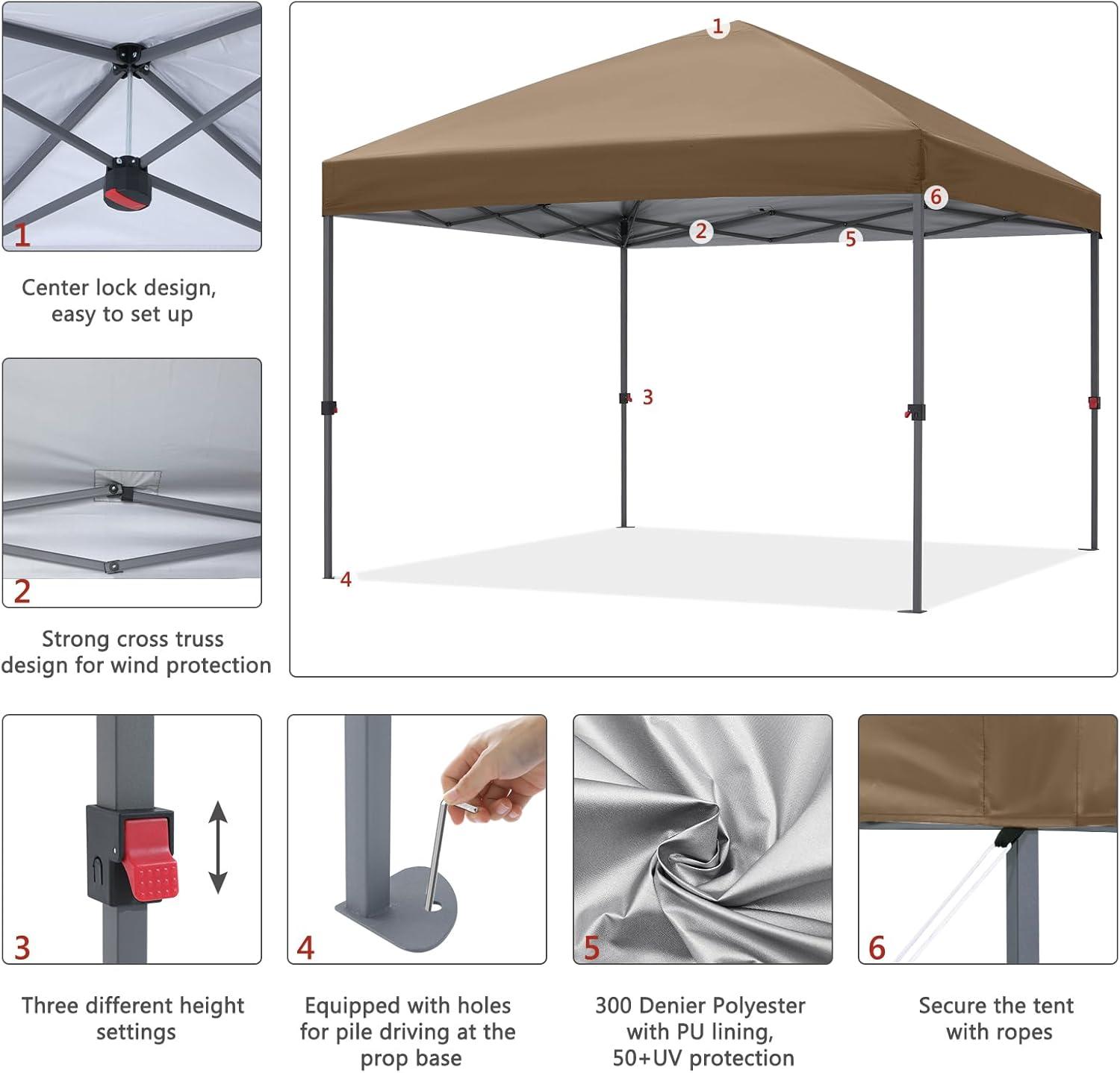 Khaki 10x10 Outdoor Pop-Up Canopy Tent with Sandbags