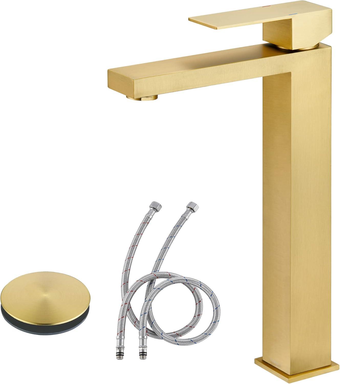 Brushed Gold Tall Stainless Steel Vessel Sink Faucet