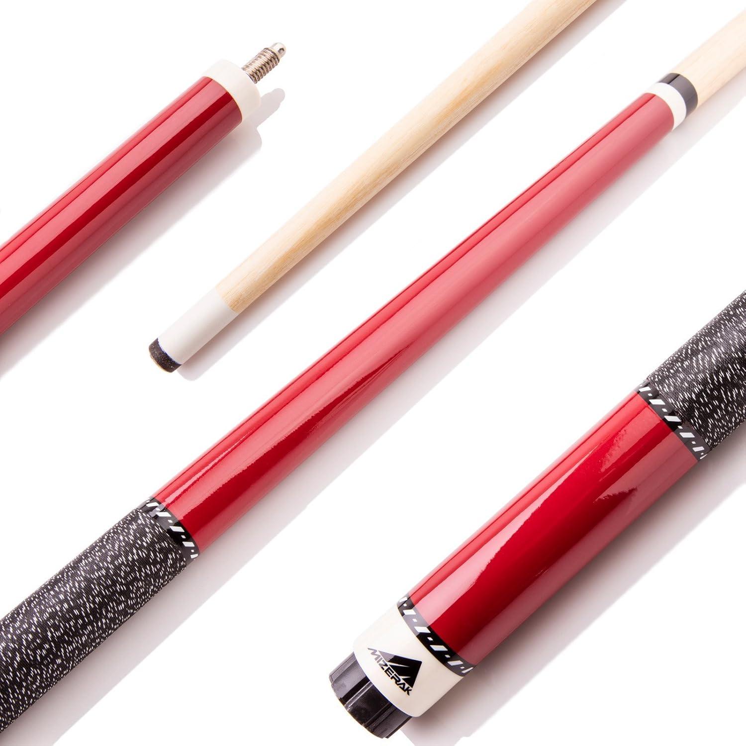 Mizerak 57" House Cue (2-Piece) with 12mm Ferrule with Leather Tip, Hardwood Construction and High Gloss Finish - Red