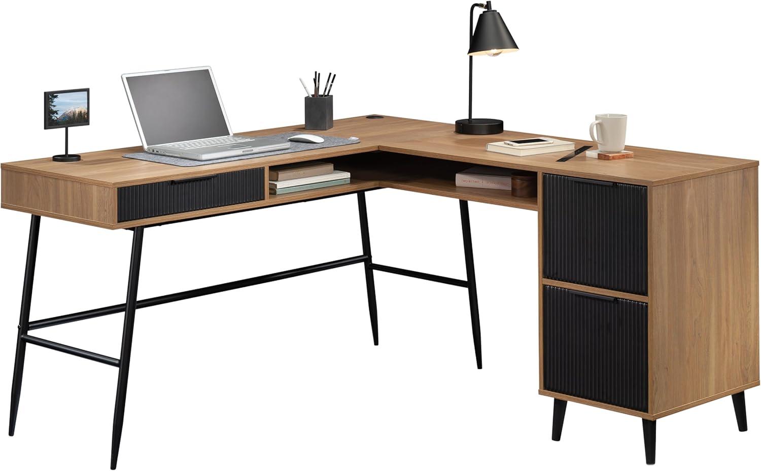 Ambleside LDesk Serene Walnut - Sauder: Home Office, Full Extension Slides, Metal Hardware