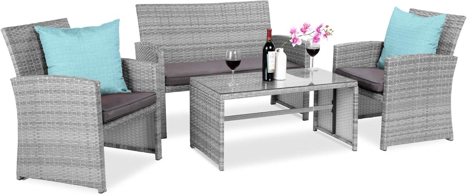 Best Choice Products 4-Piece Outdoor Wicker Patio Conversation Furniture Set w/ Table, Cushions - Gray/Gray
