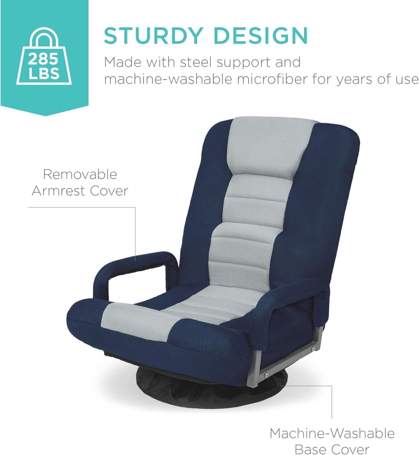 Best Choice Products 360-Degree Swivel Gaming Floor Chair w/ Armrest Handles, Foldable Adjustable Backrest - Blue/Gray