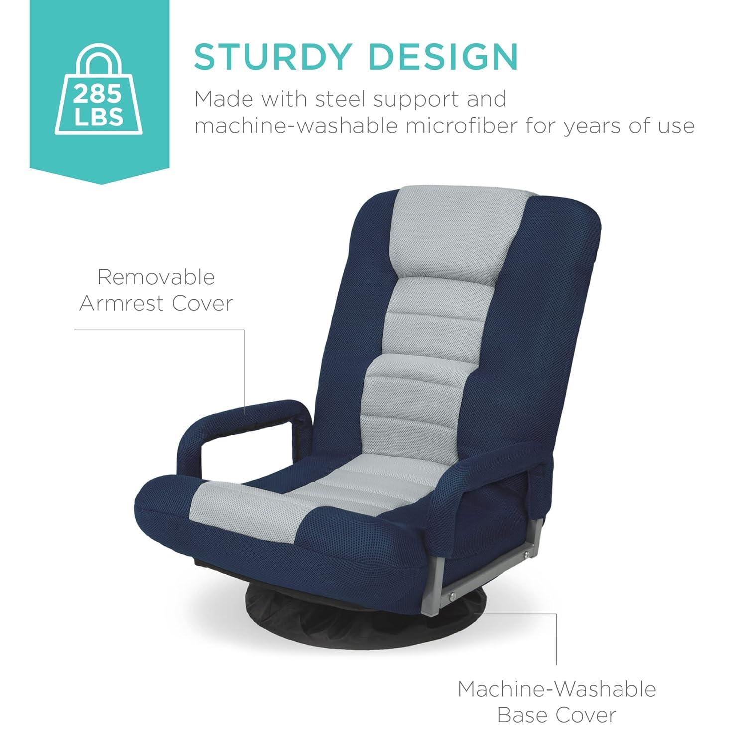 Best Choice Products 360-Degree Swivel Gaming Floor Chair w/ Armrest Handles, Foldable Adjustable Backrest - Blue/Gray