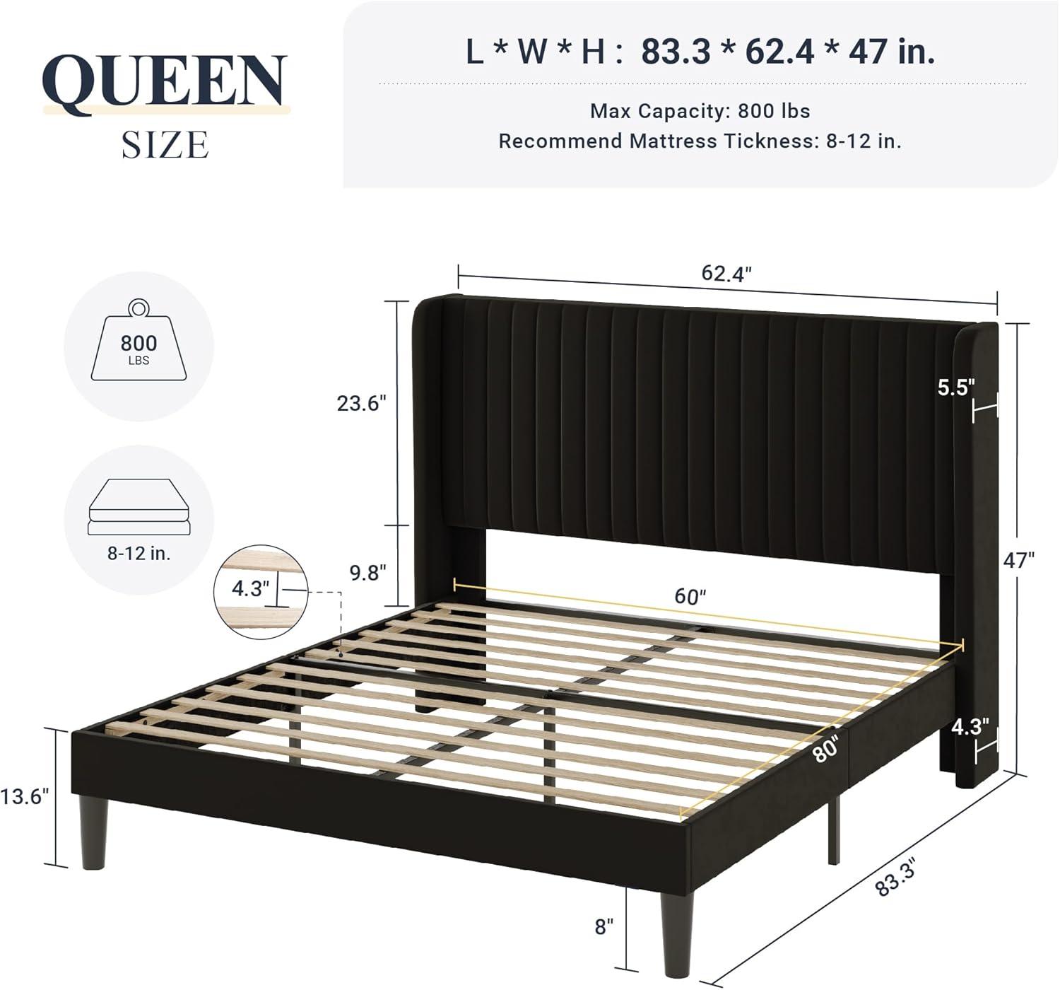 Willa Arlo™ Interiors Candler Velvet Upholstered Platform Bed with Wingback Headboard and Wooden Slats