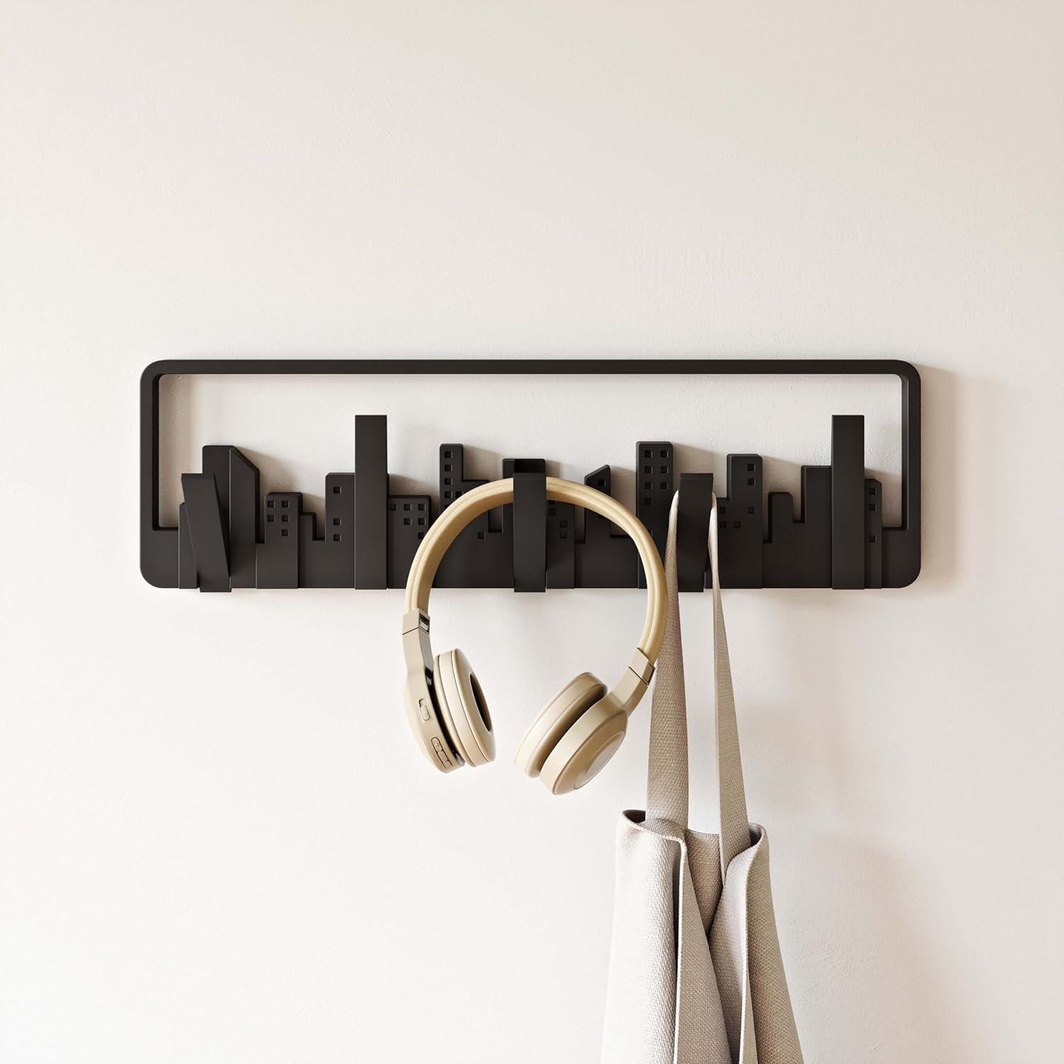 Umbra Skyline 5 Hook Modern Wall Mounted Coat Rack Black