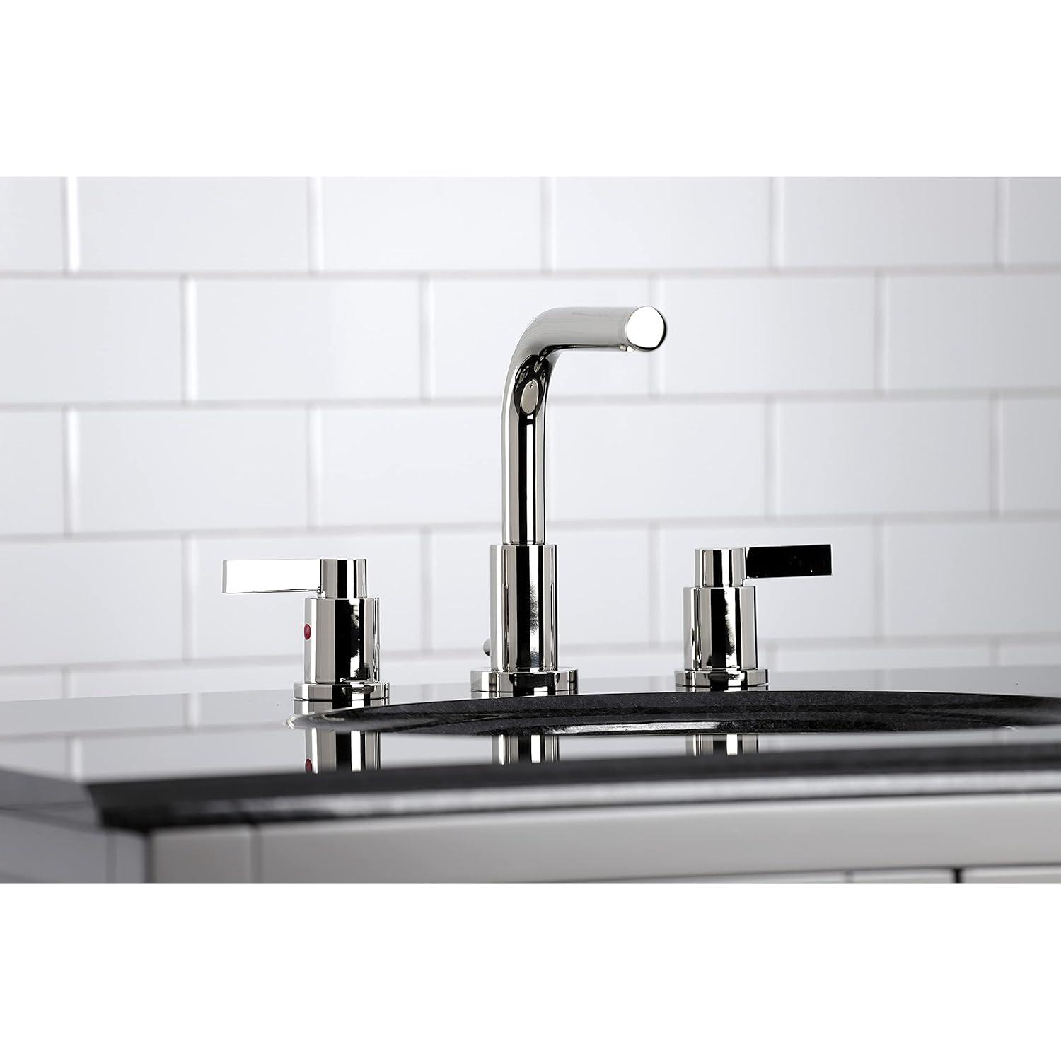Kingston Brass NuvoFusion Two-Handle 3-Hole Deck Mount Widespread Bathroom Faucet with Brass Pop-Up Drain