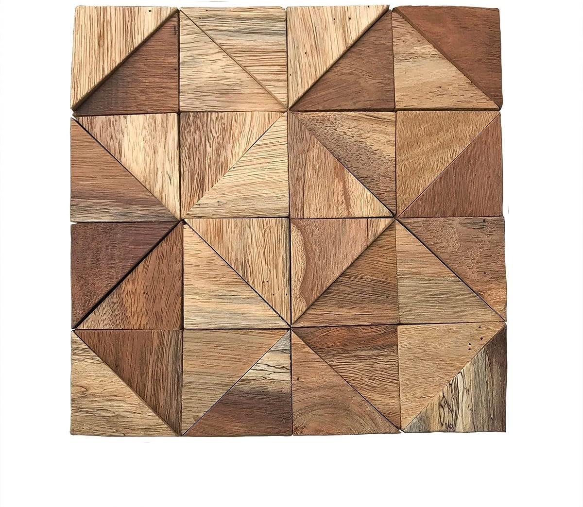 11 7/8"W x 11 7/8"H x 1/2"P Authentic Boat Wood Mosaic Wall Tile, Natural Finish