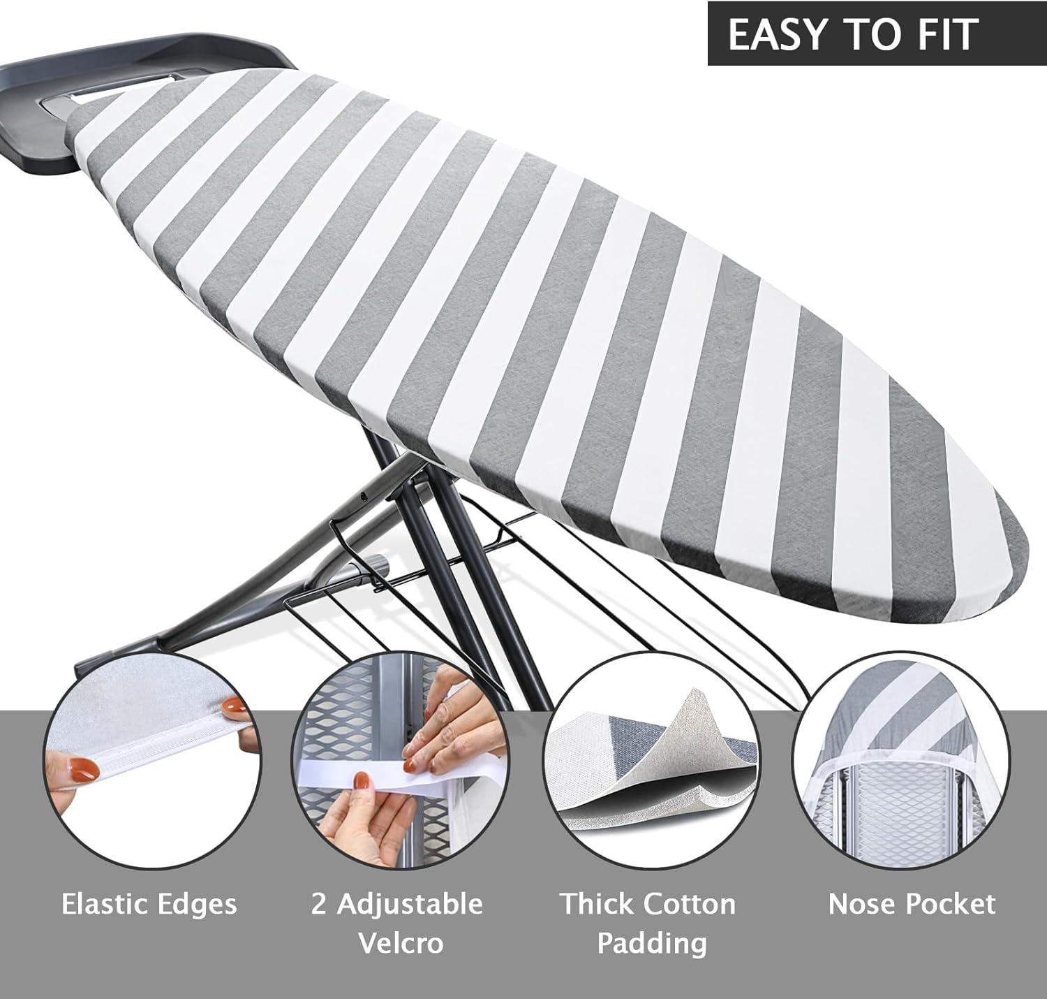 SheeChung 49"x15" Ironing Board Cover and Pad - with Elasticized Edges and 2 Connecting Straps,Premium Heavy Duty 4-Layer Silicone Coated Cover,Heat Reflective,Scorch Resistant