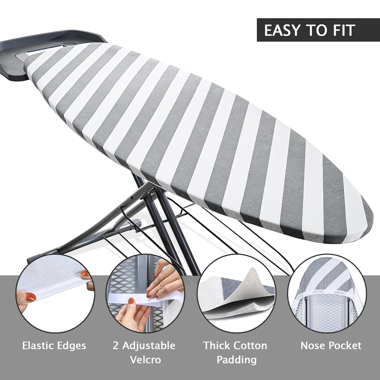 SheeChung 49"x15" Ironing Board Cover and Pad - with Elasticized Edges and 2 Connecting Straps,Premium Heavy Duty 4-Layer Silicone Coated Cover,Heat Reflective,Scorch Resistant