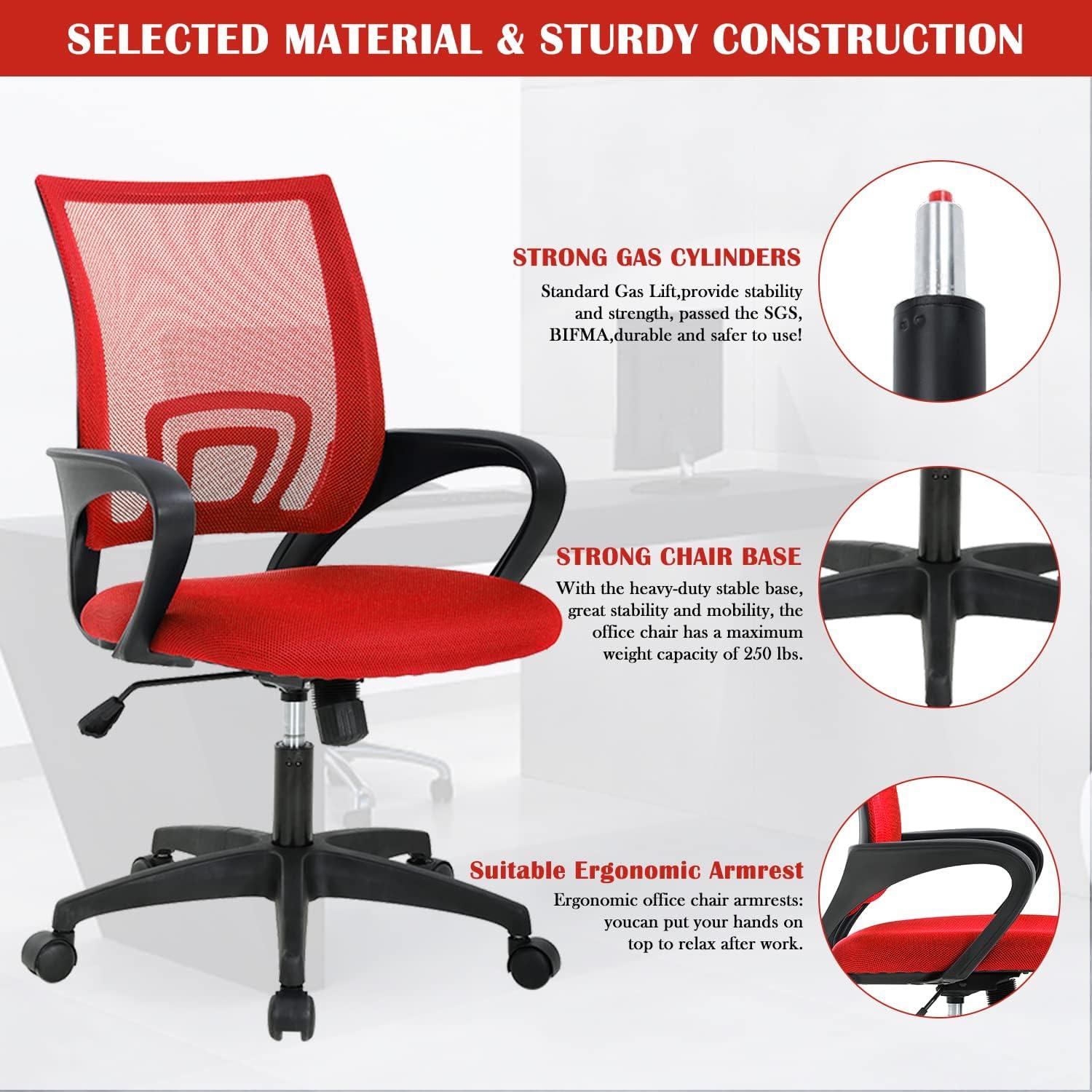 BestOffice Ergonomic Office Chair, Lumbar Support, Adjustable Height with Armrests for Adults(Red)