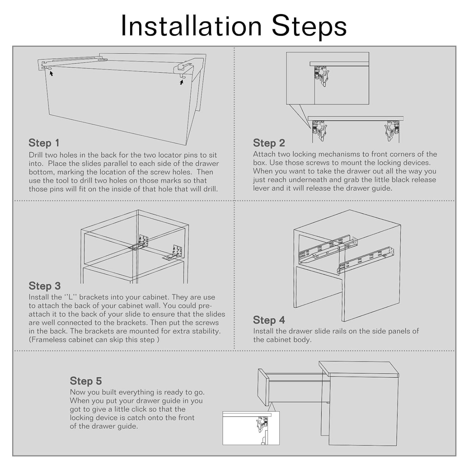 Soft Close Bottom Mount Drawer Slides 9 Inch Rails with Rear mounting Bracket Locking Devices Screws for Face Frame Or Frameless Application（9 inch, 1 Pair）