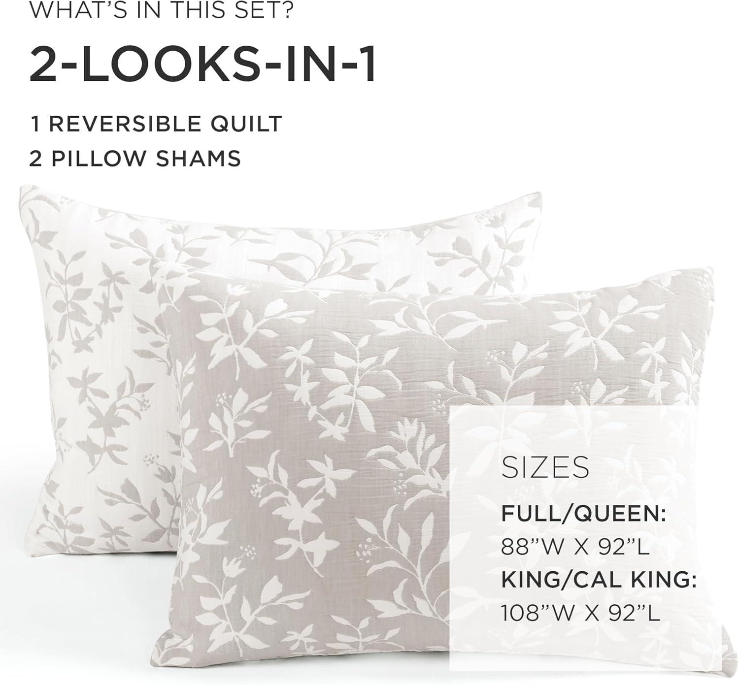 Lush Decor Floral Jacquard Reversible Soft Matelassé Quilt 3Pc Set