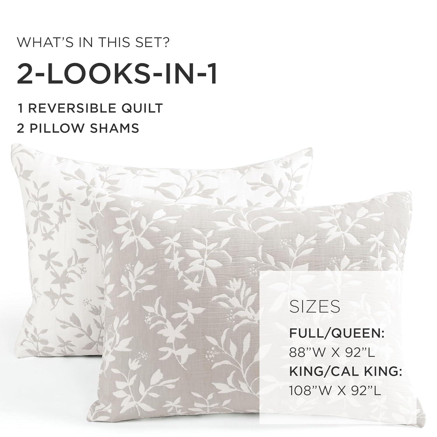 Lush Decor Floral Jacquard Reversible Soft Matelassé Quilt 3Pc Set