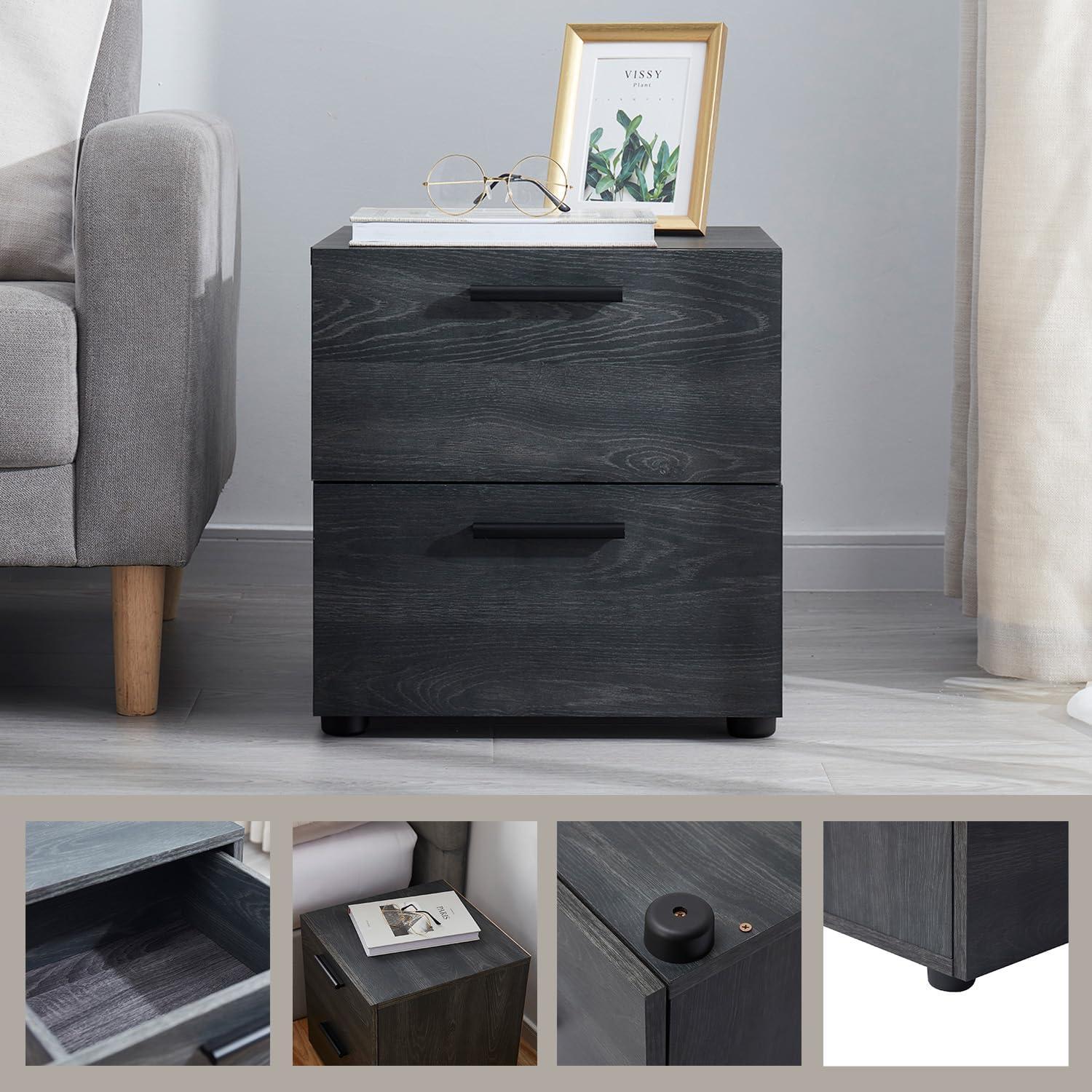 Bryt 2 Drawer Nightstand Bedside Table, Sleek  Wood End Table