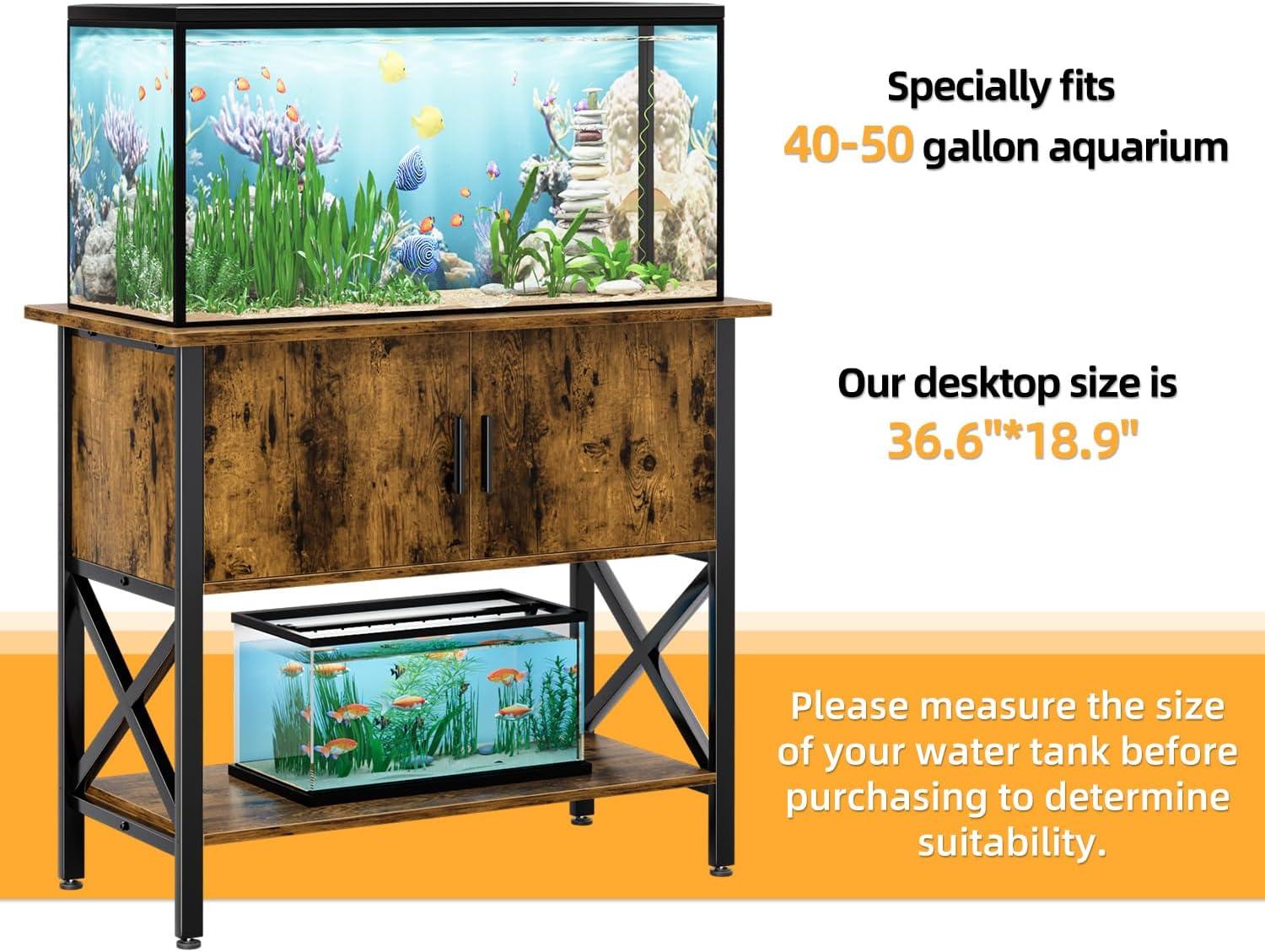 Tucker Murphy Pet™ Fish Tank Stand - 55-75 Gallon Wooden Aquarium Stand With Storage Cabinet For Fish Tank Accessories - 770 LBS Capacity, 51"X19.6"X35"H