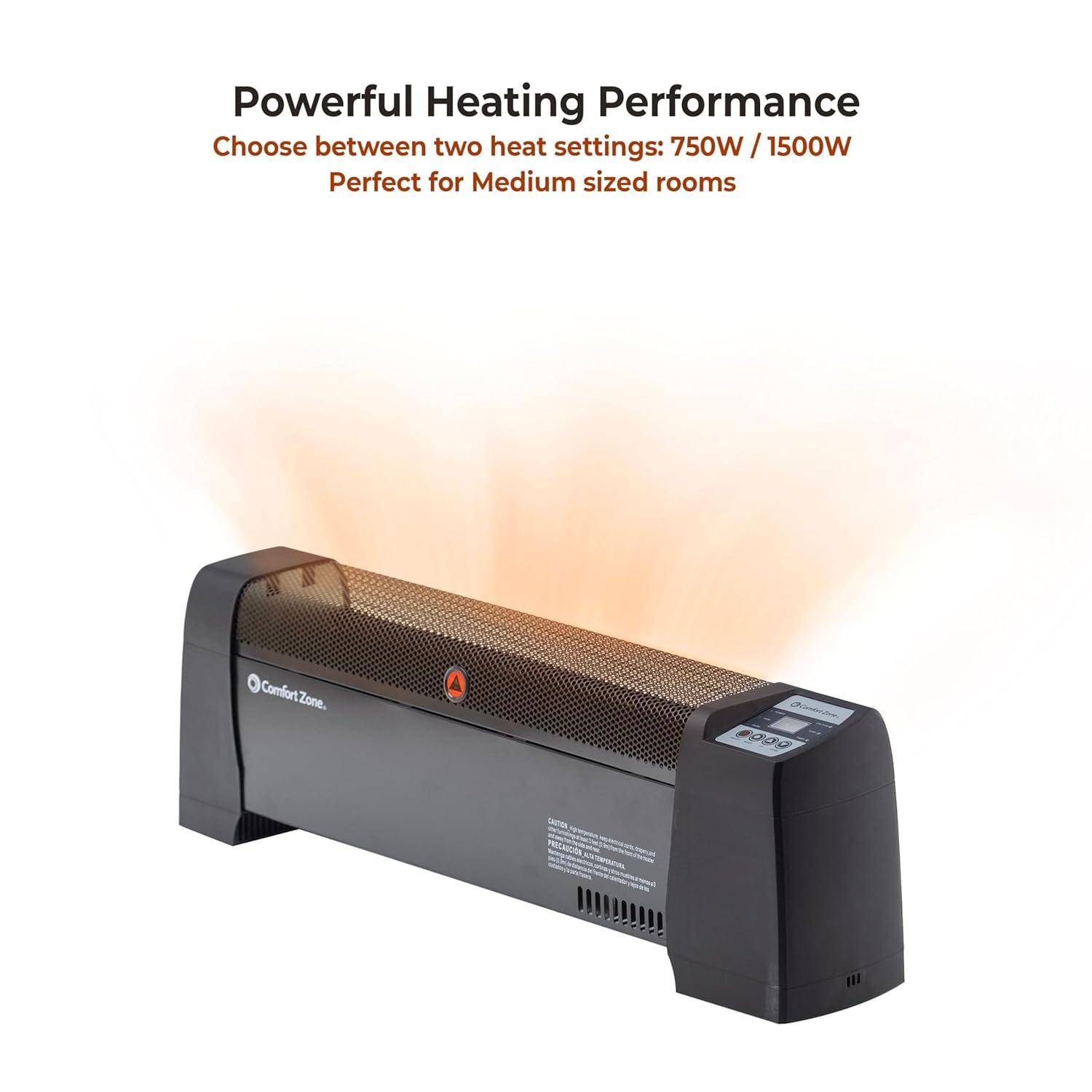Comfort Zone Digital Baseboard Space Heater with Thermostat, Black