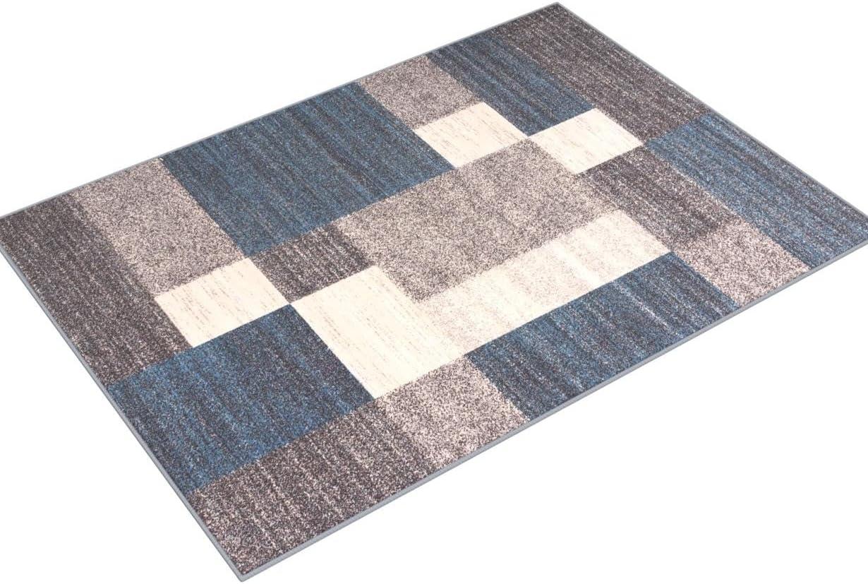 World Rug Gallery Modern Boxes Design Non-slip (Non-skid) Blue 3'3" x 5' Area Rug