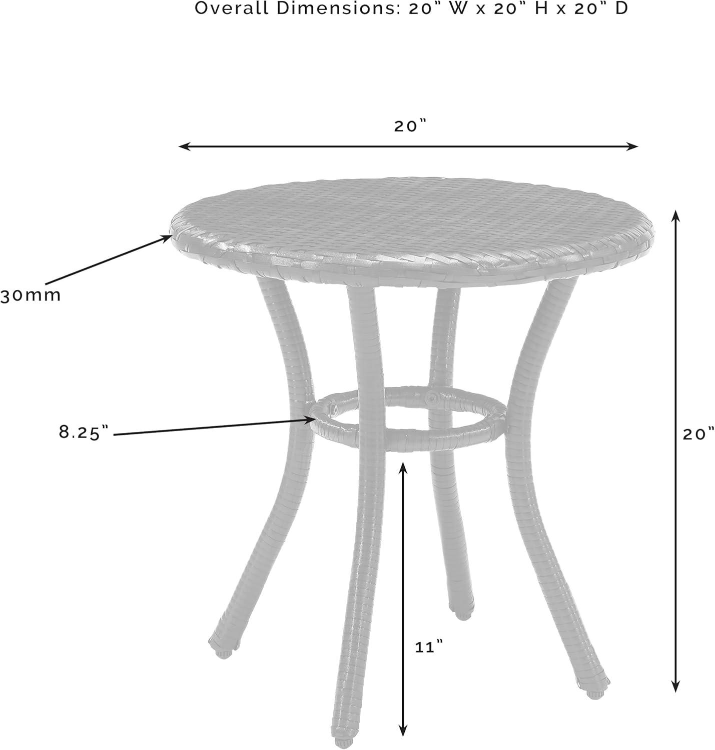 White Outdoor Wicker Round Side Table with Steel Frame