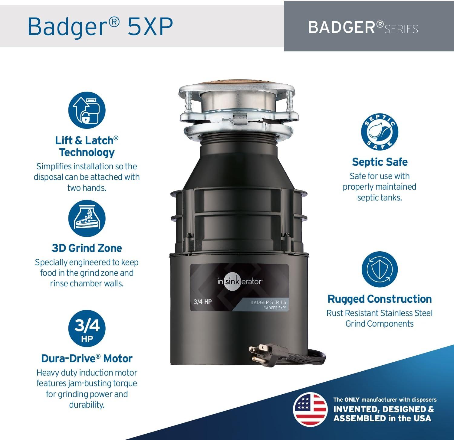 Badger 5XP 3/4 HP Continuous Feed Garbage Disposal