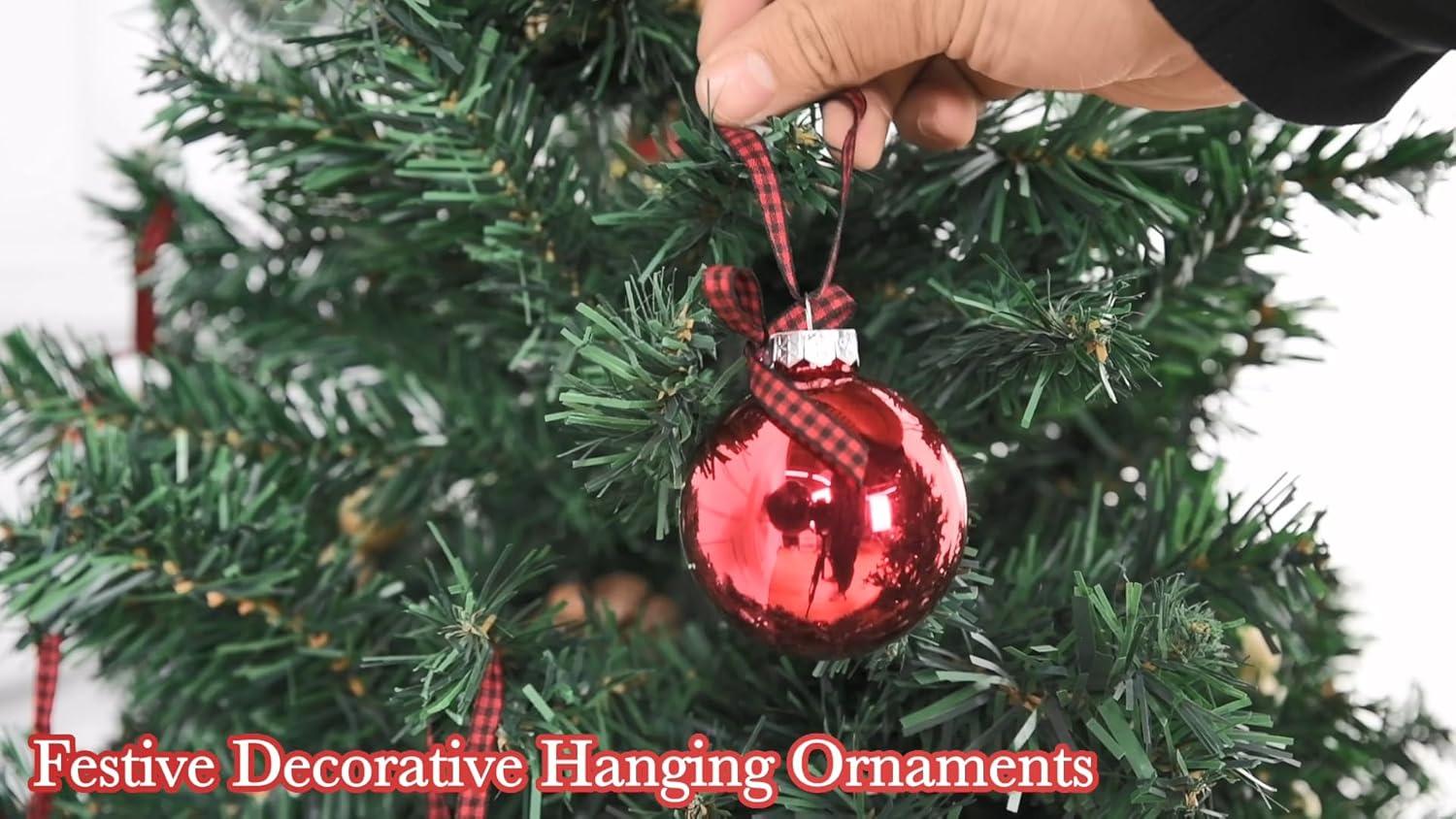 Rae Dunn Christmas Ornaments - Set of 12 Clear Glass Balls with Cute Holiday Designs - 60mm / 2.36 Inch Hanging Decorations for Xmas Tree