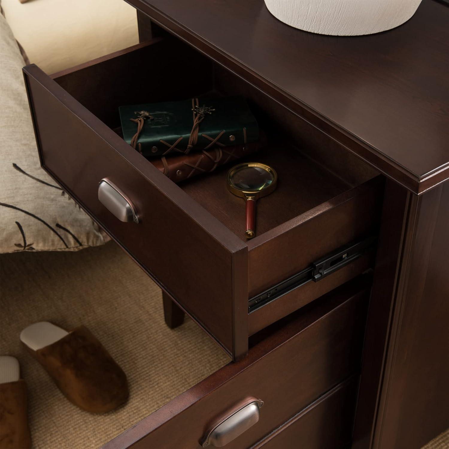 Leick Home 10522 Laurent Nightstand with Drawer, Door with USB-C Fast Charging Station and AC/USB Outlet, Chocolate Cherry