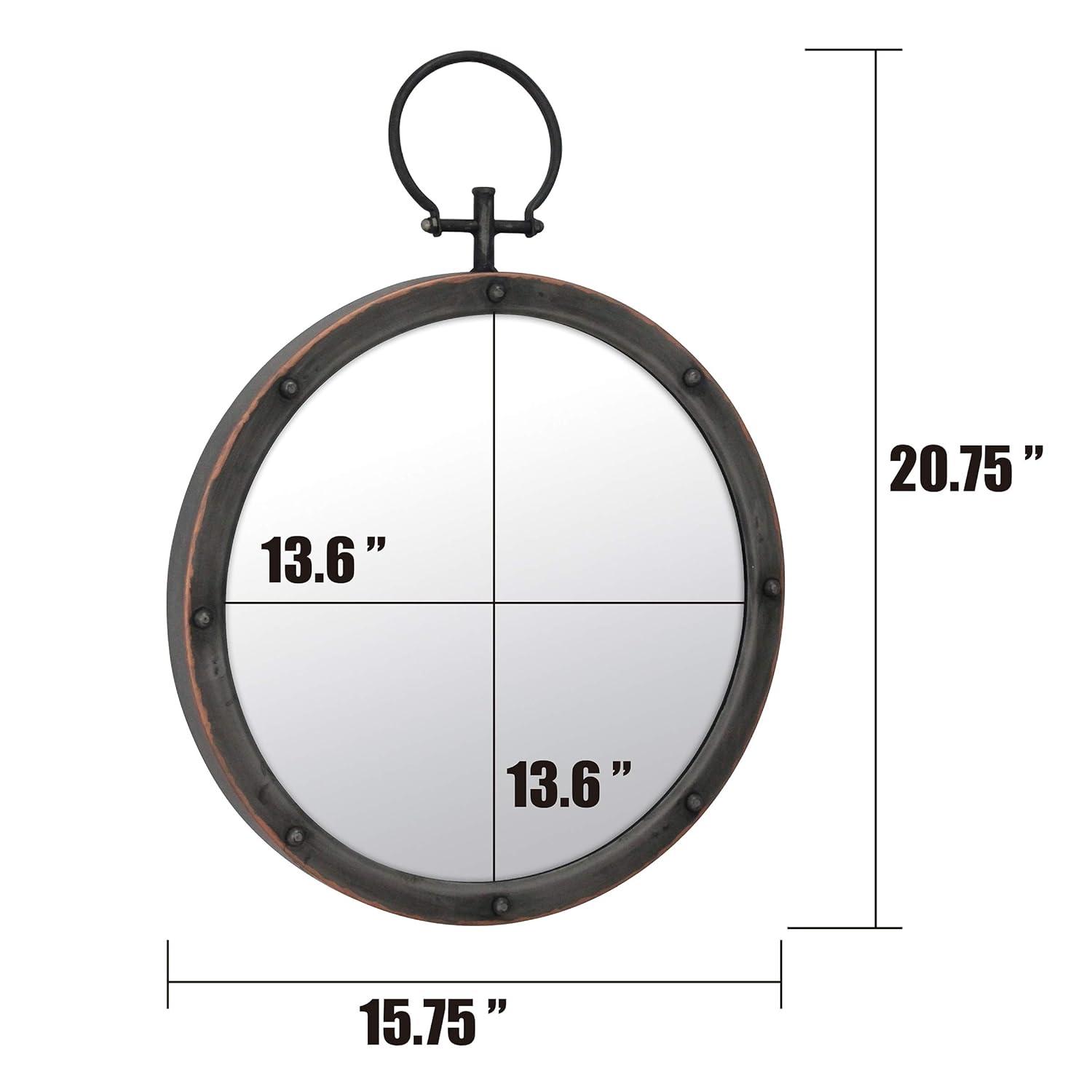 Rustic Bronze Round Wall Mirror with Rivet Detail and Hanging Loop