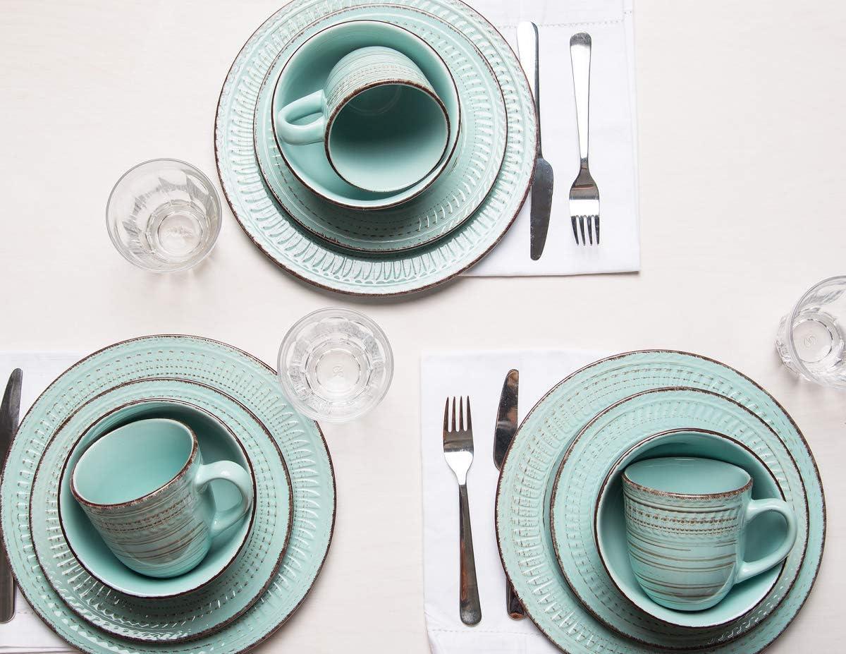 Aqua Ceramic Textured 16-Piece Dinnerware Set