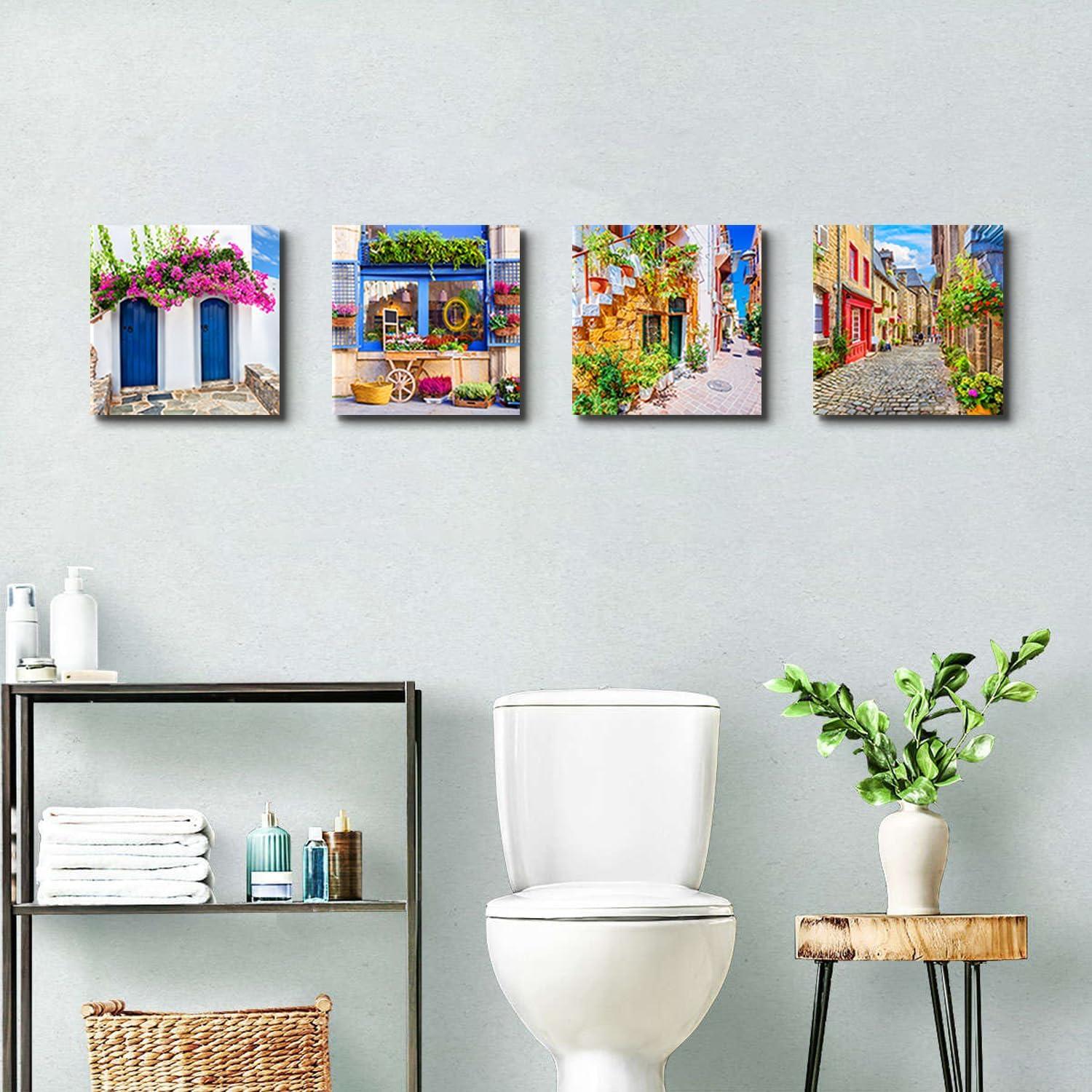 Italy Tuscan Wall Art, Colorful Nature Scenic Framed Pictures Canvas Prints, Modern Town Street Artwork Paintings for Living Room, Bedroom, Office Wall Decor